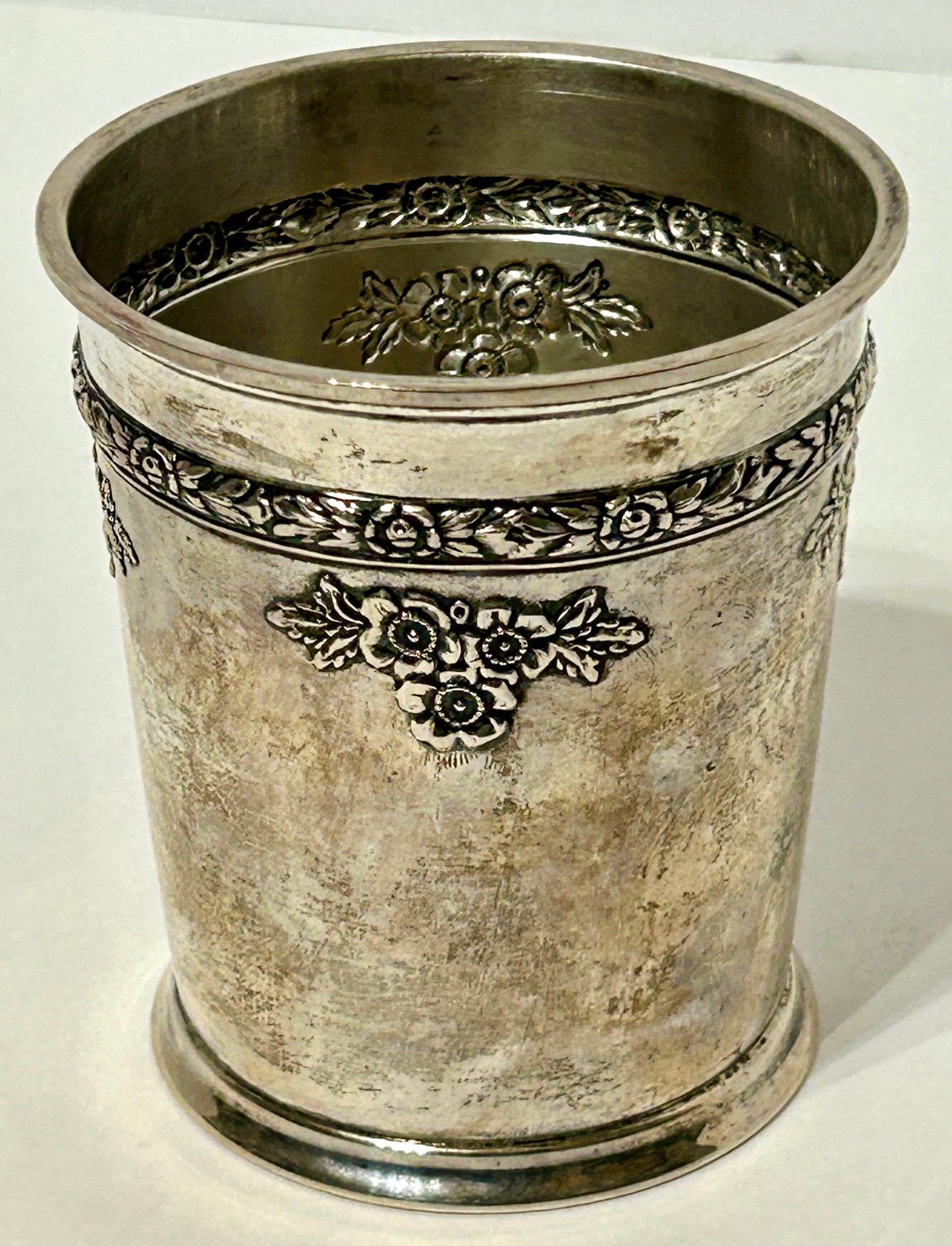 STERLING SILVER ANTIQUE ROSE BOUQUET TUMBLER BY FISHER