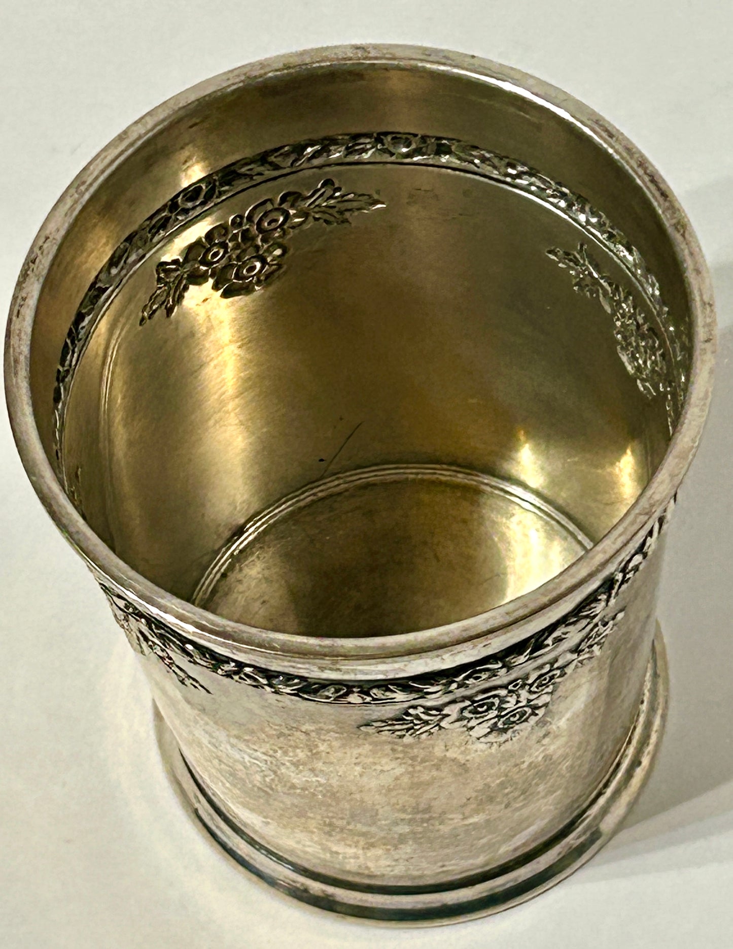 STERLING SILVER ANTIQUE ROSE BOUQUET TUMBLER BY FISHER