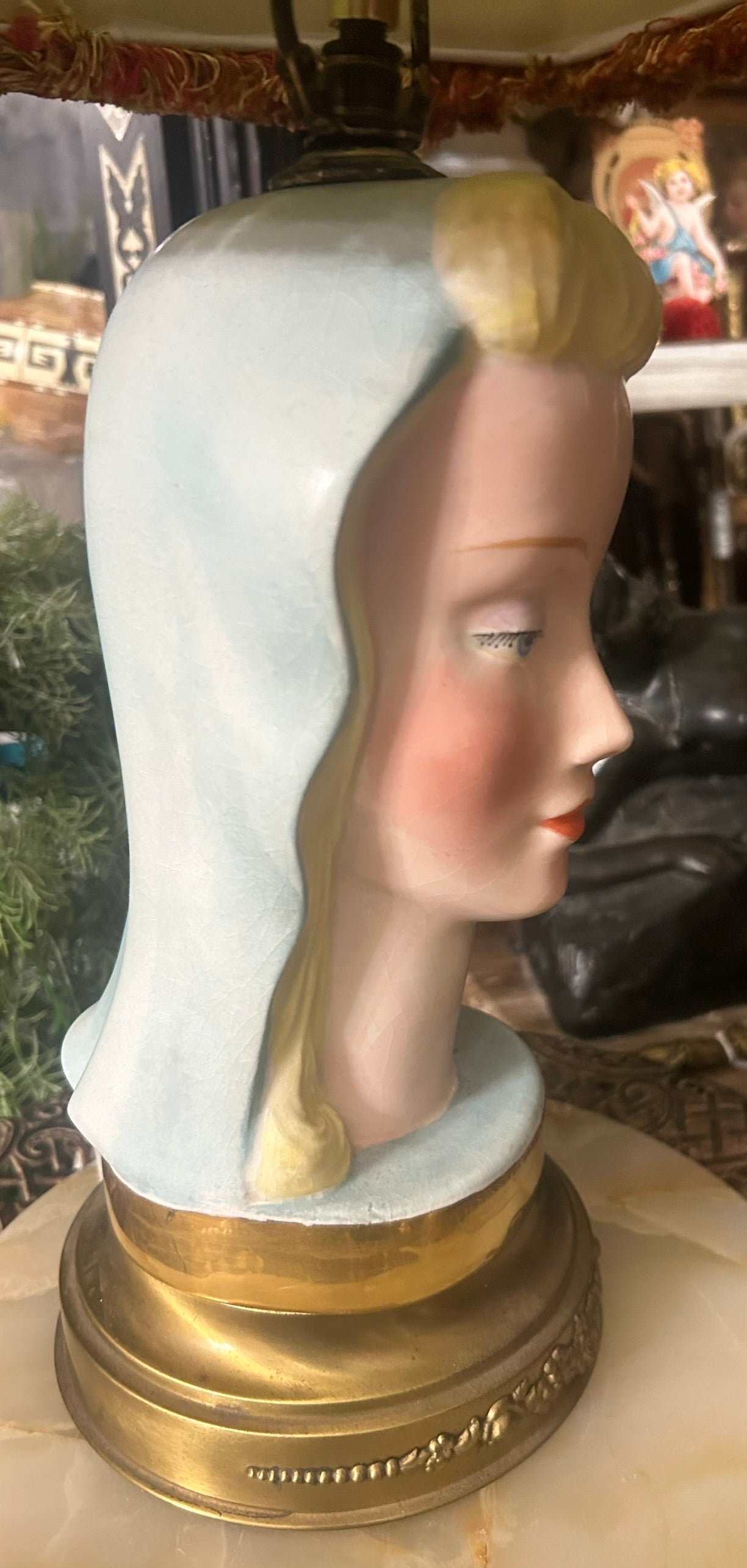 RETRO FIGURAL CERAMIC FEMALE HEAD LAMP
