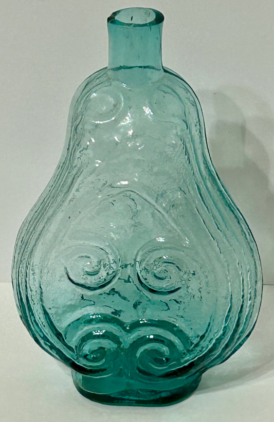 EARLY AMERICAN GLASS AQUA SCROLL  FLASK
