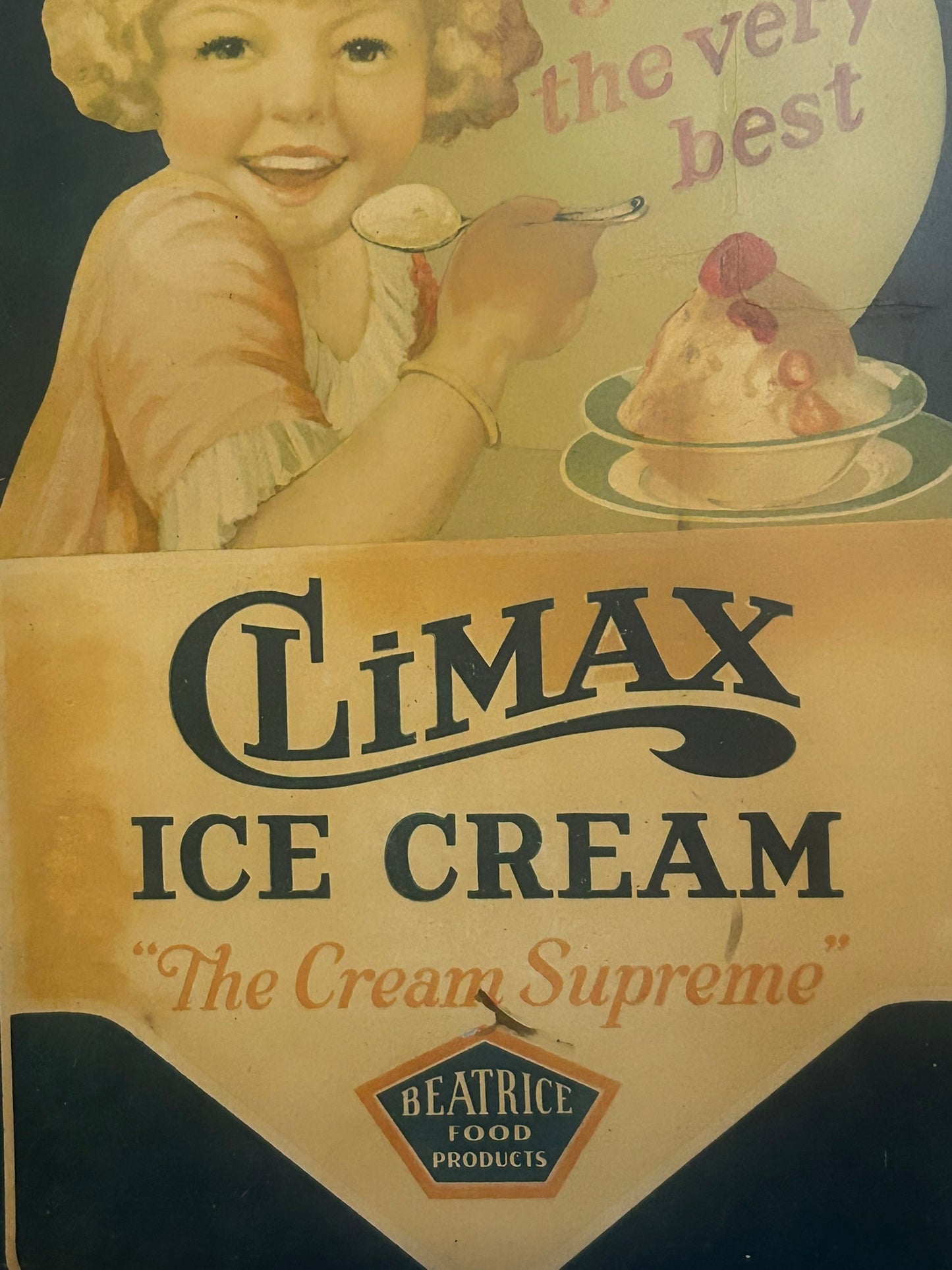 ANTIQUE ADVERTISING TRAY FOR CLIMAX ICE CREAM-BEATRICE FOOD PRODUCTS