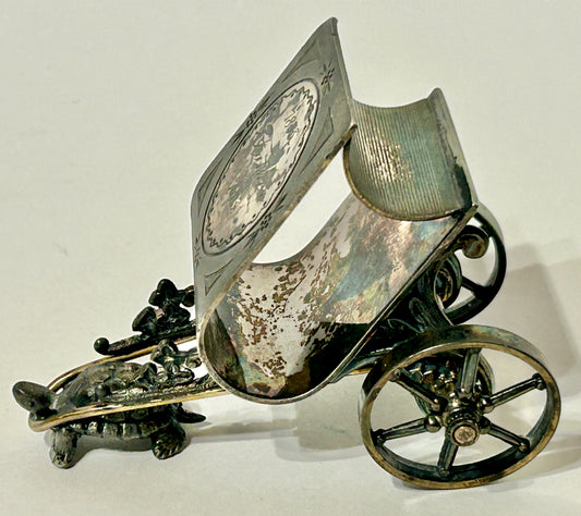 FIGURAL NAPKIN RING OF TURTLE PULLING A BOOK