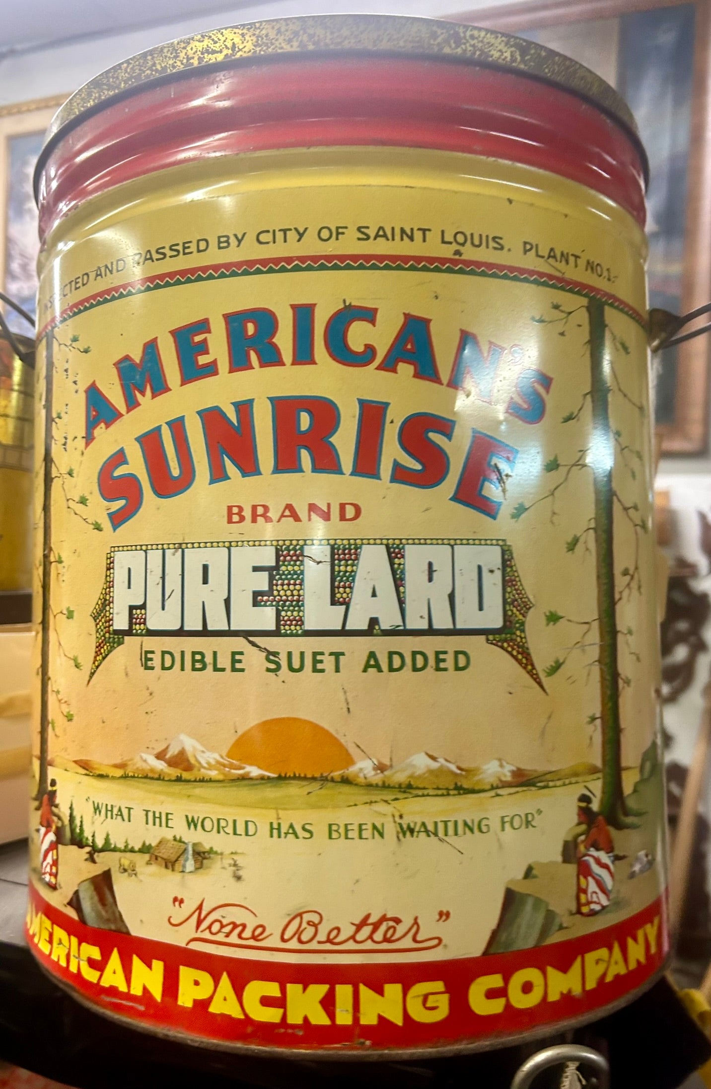 AMERICAN SUNRISE BRAND PURE LARD ANTIQUE ADVERTISING TIN