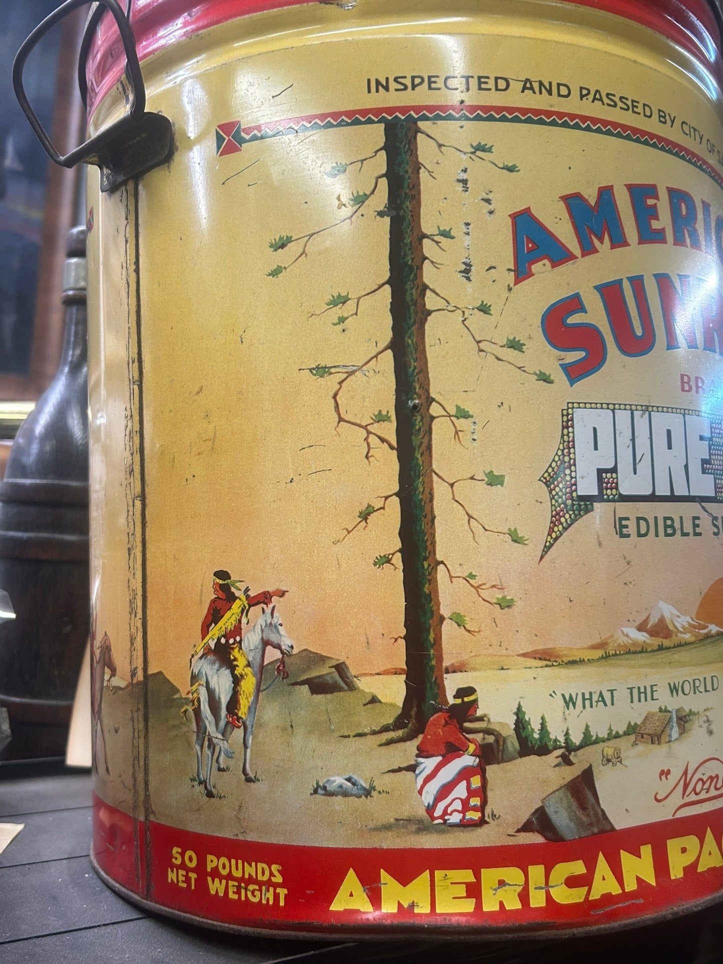 AMERICAN SUNRISE BRAND PURE LARD ANTIQUE ADVERTISING TIN