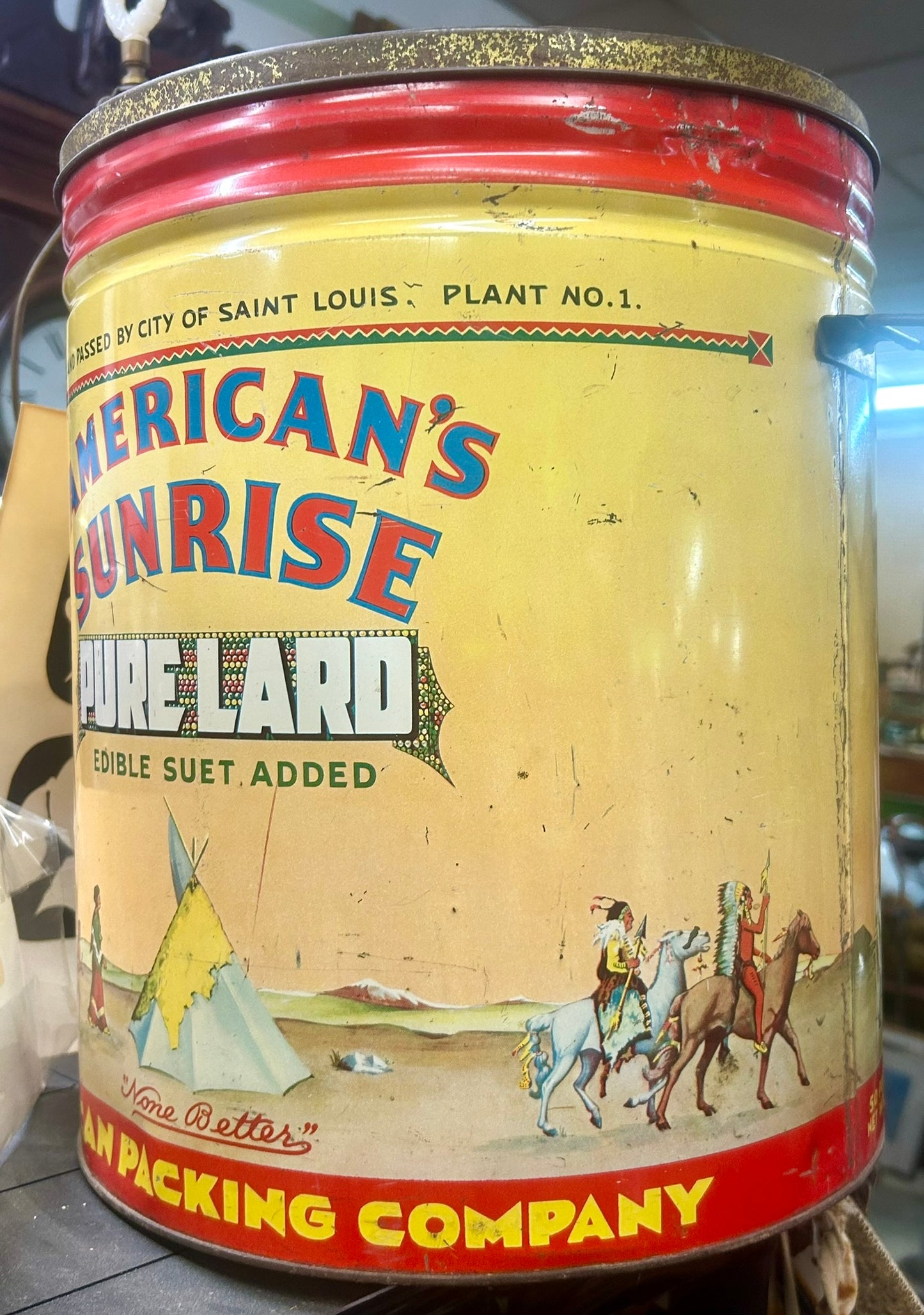AMERICAN SUNRISE BRAND PURE LARD ANTIQUE ADVERTISING TIN