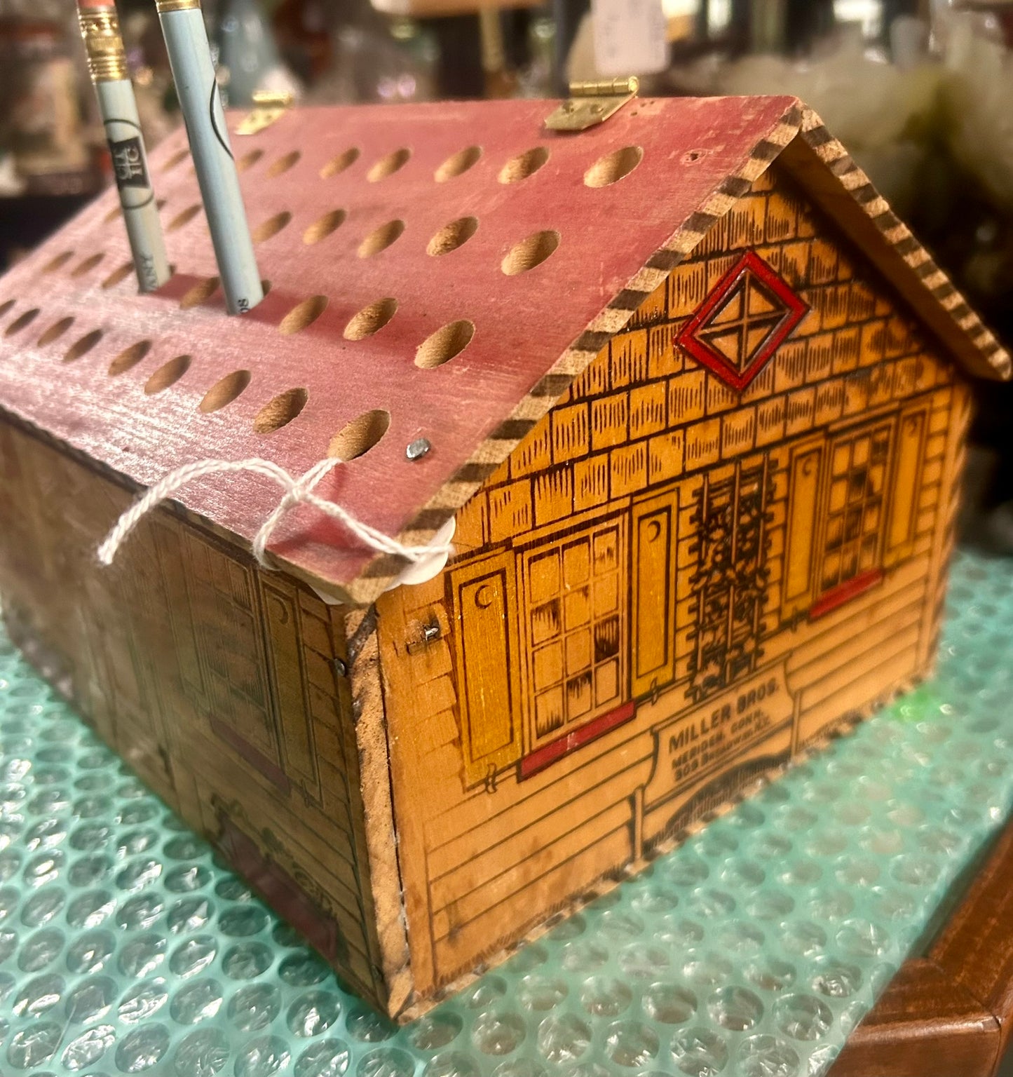 MILLER BROTHERS FIGURAL CABIN ADVERTISING DISPLAY FOR PENCILS