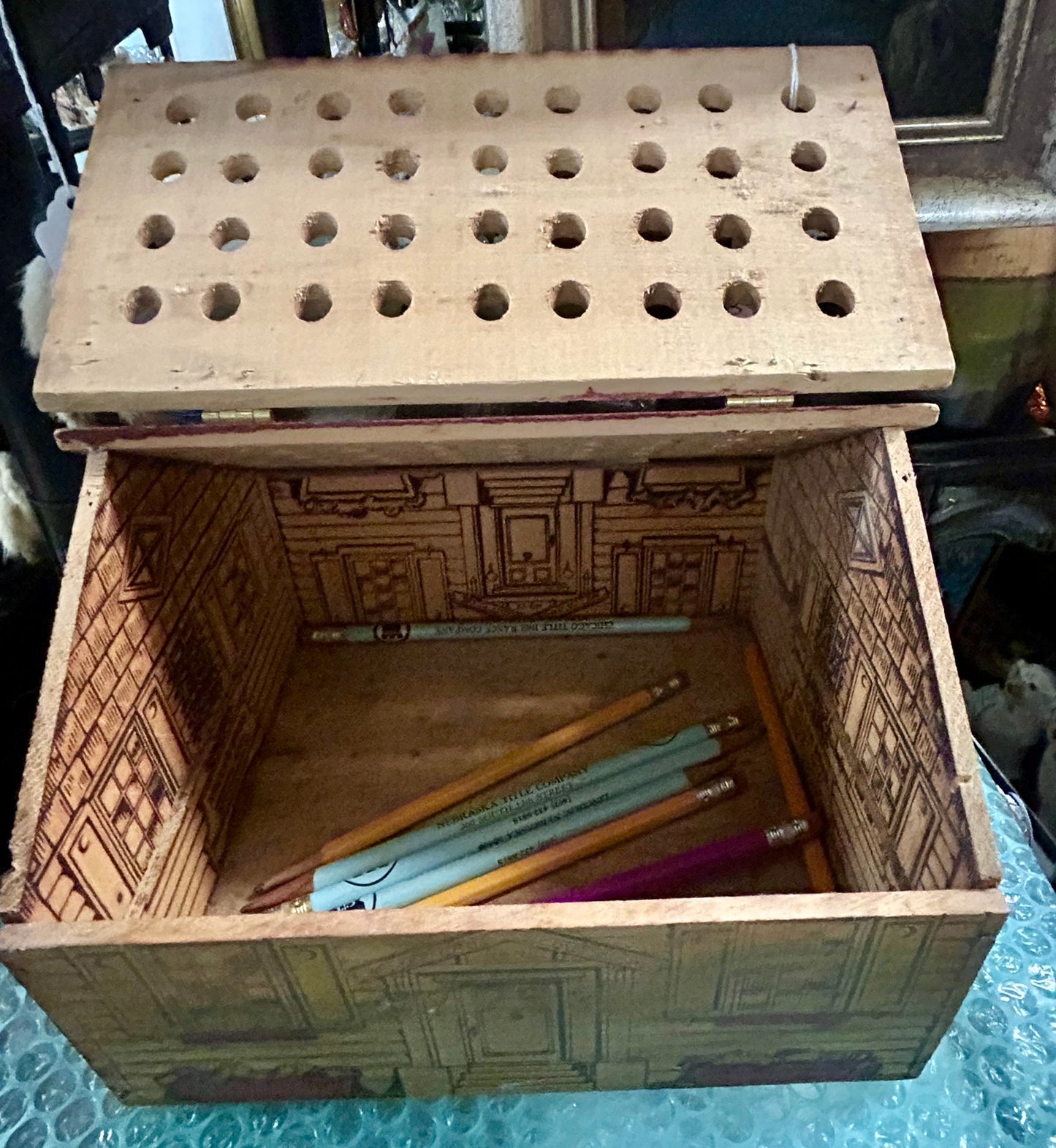 MILLER BROTHERS FIGURAL CABIN ADVERTISING DISPLAY FOR PENCILS