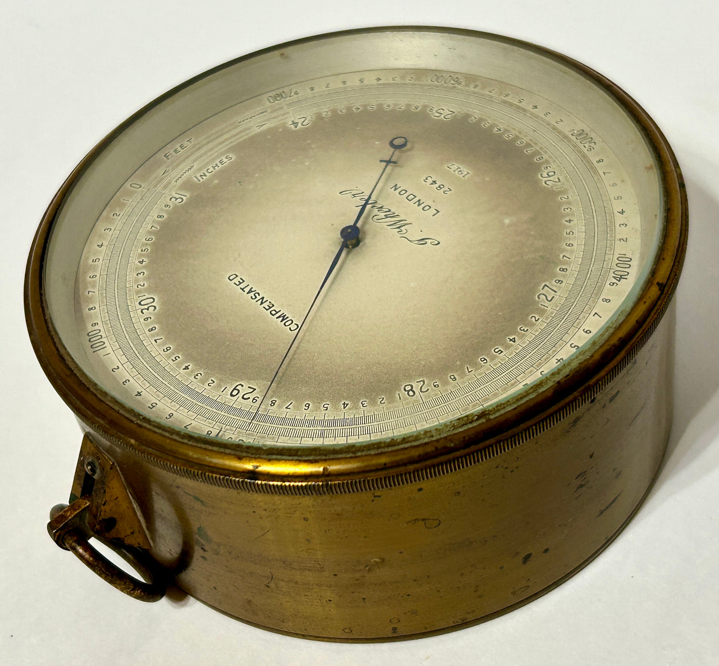 ANEROID BRASS BAROMETER BY A.T. WHEELER, LONDON 1917