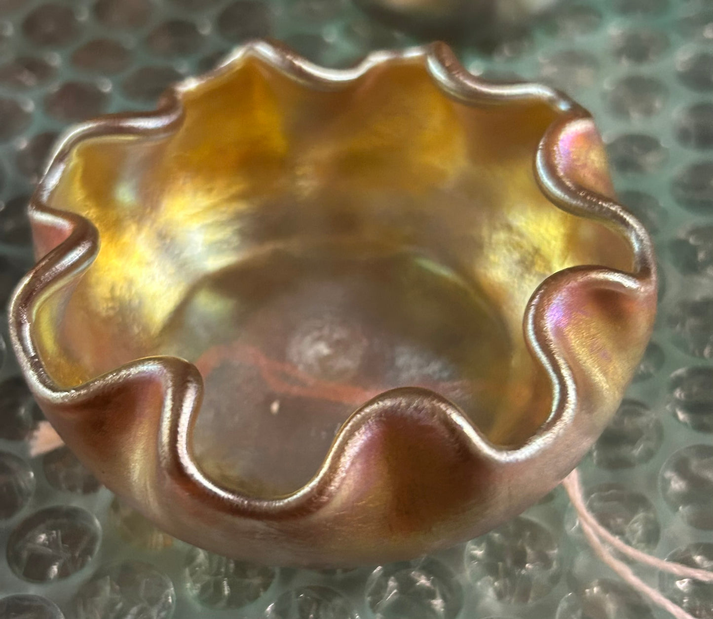 TIFFANY GLASS GOLD IRRIDESCENT SALT DISH