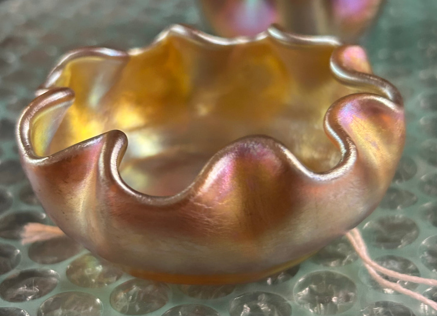 TIFFANY GLASS GOLD IRRIDESCENT SALT DISH
