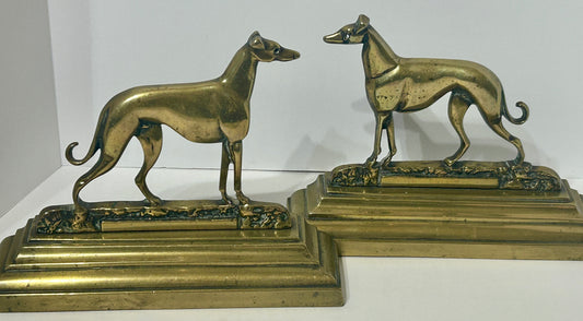 GREYHOUND DOGS BRONZE ANTIQUE FIREPLACE CHENETS