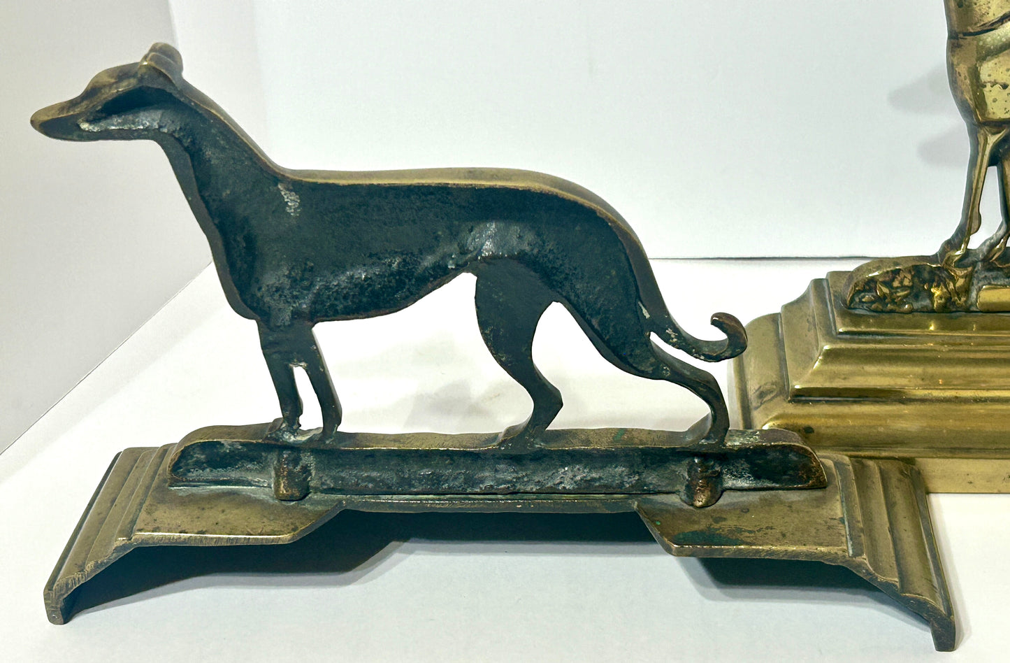 GREYHOUND DOGS BRONZE ANTIQUE FIREPLACE CHENETS