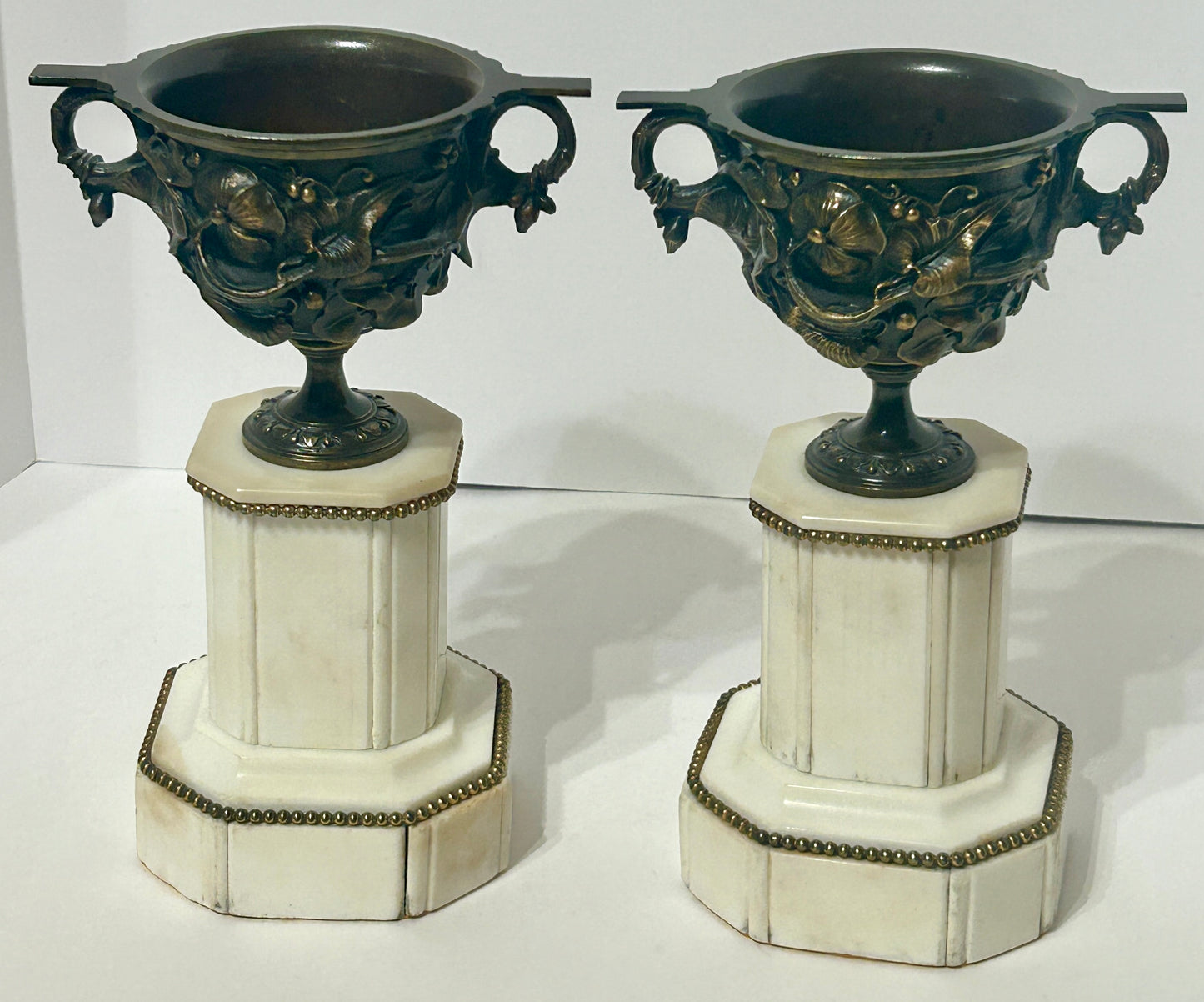 MARBLE AND BRONZE ANTIQUE URNS
