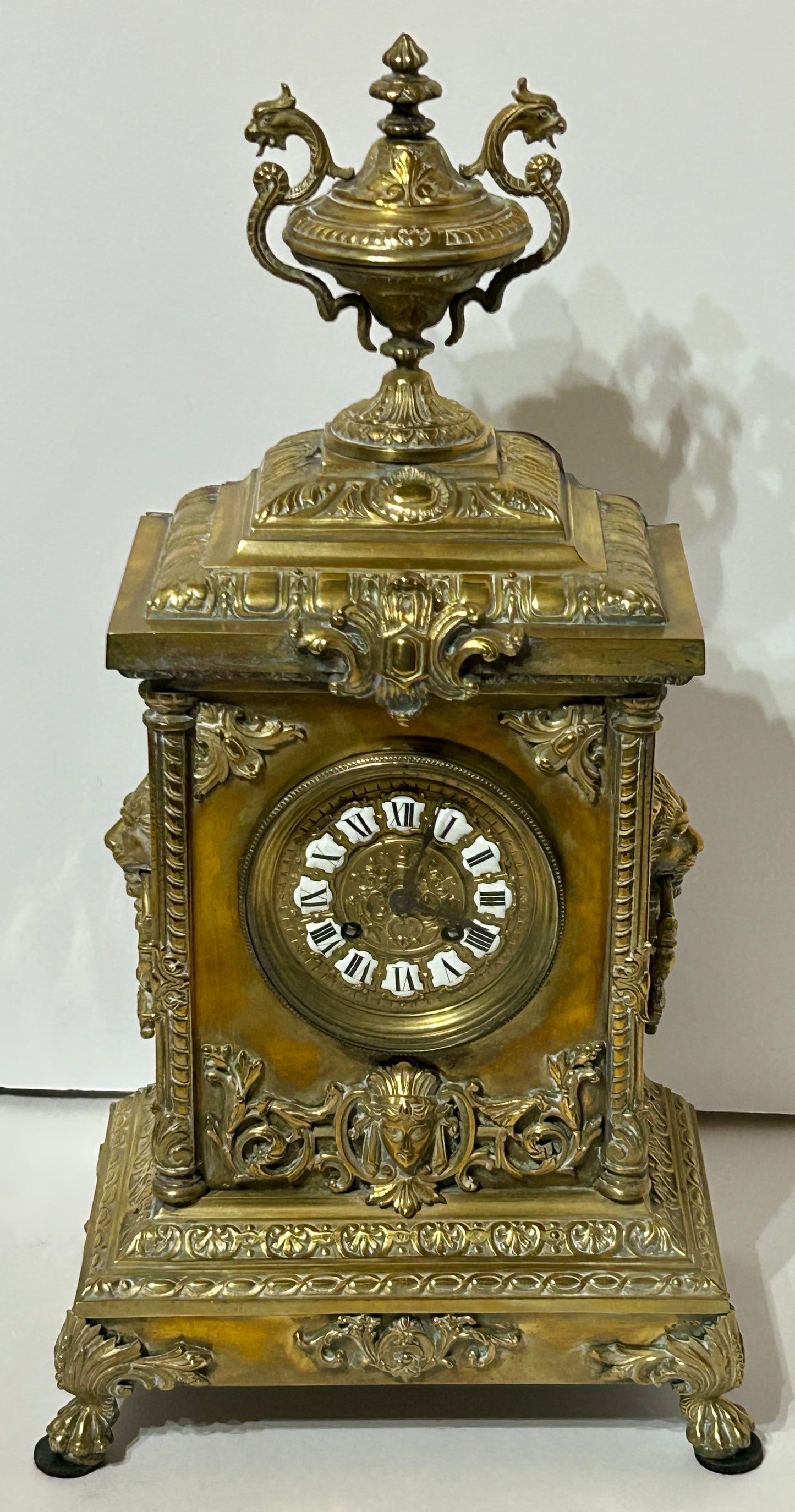 ANTIQUE LARGE BRONZE EUROPEAN MANTEL CLOCK