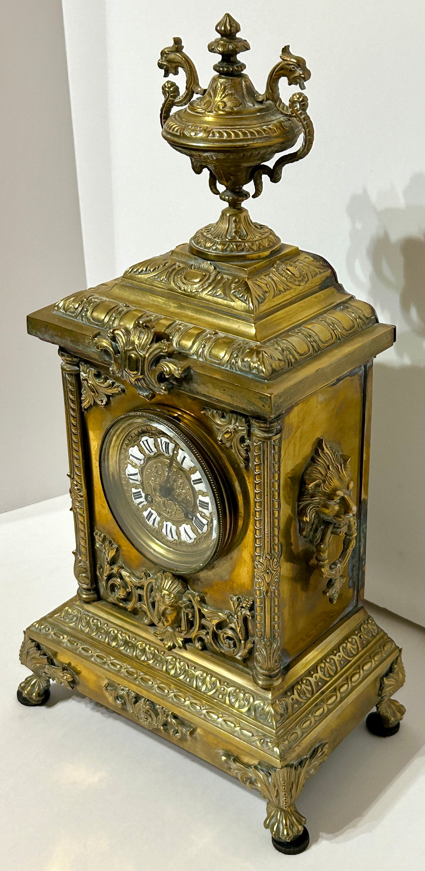 ANTIQUE LARGE BRONZE EUROPEAN MANTEL CLOCK