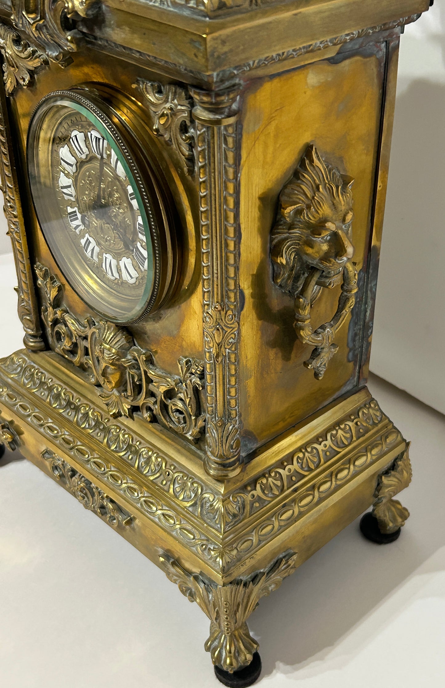 ANTIQUE LARGE BRONZE EUROPEAN MANTEL CLOCK