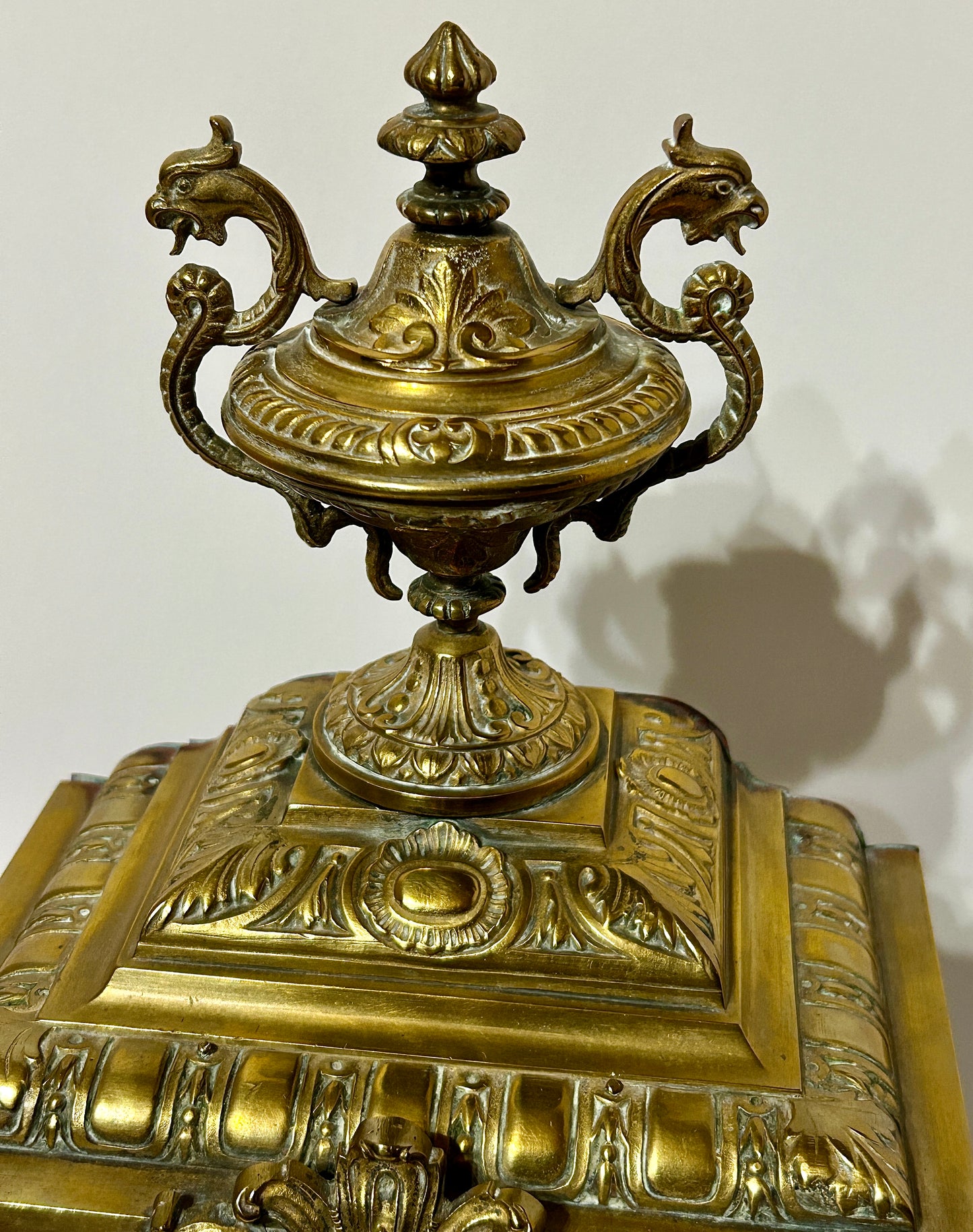 ANTIQUE LARGE BRONZE EUROPEAN MANTEL CLOCK