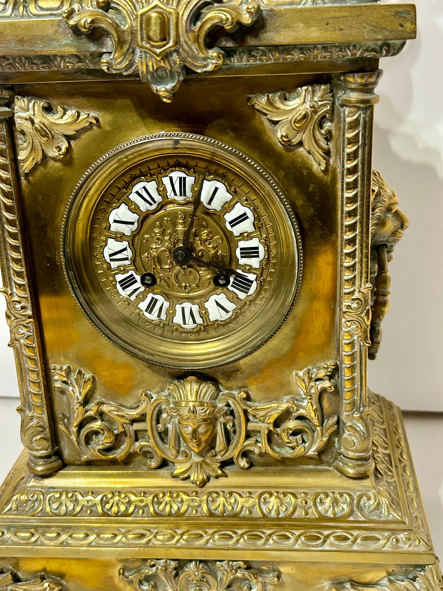 ANTIQUE LARGE BRONZE EUROPEAN MANTEL CLOCK