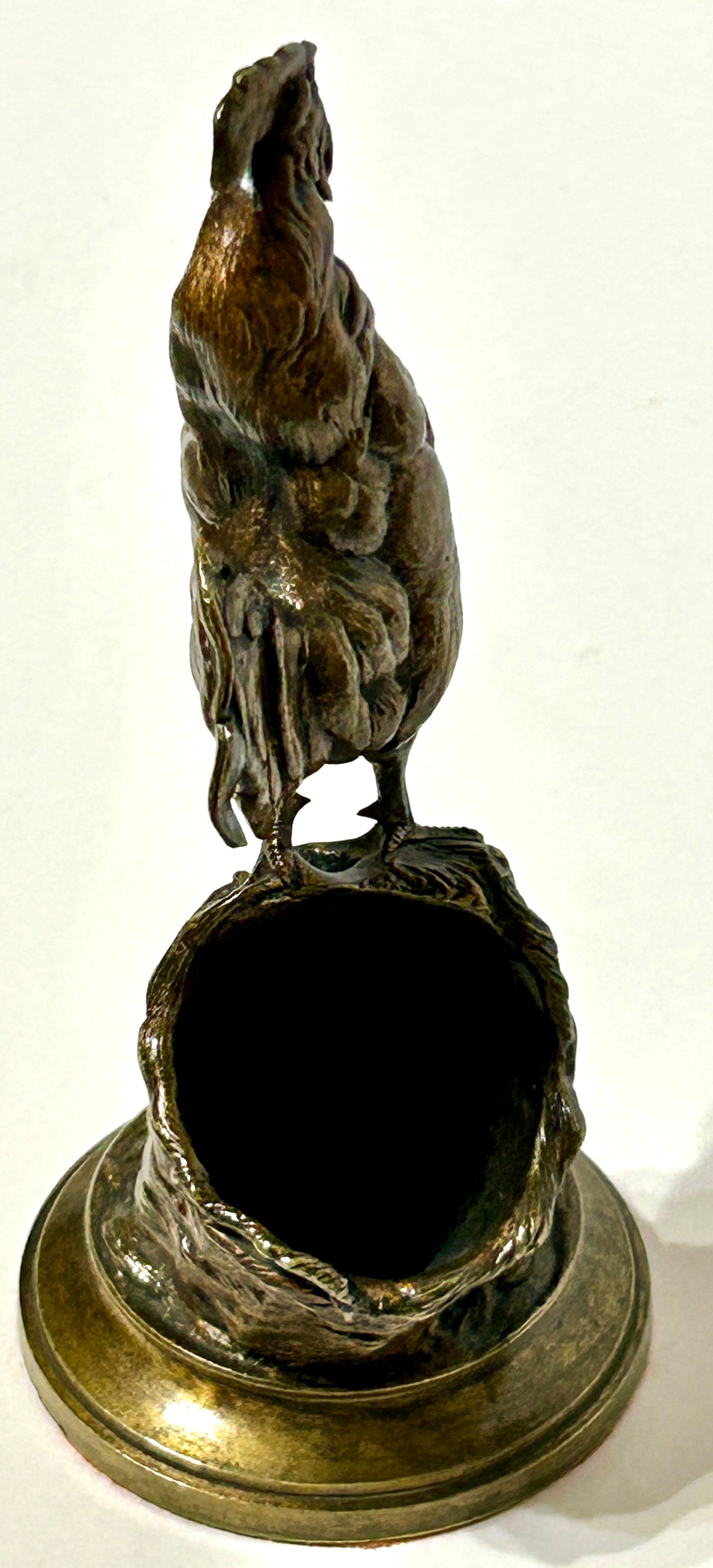 BRONZE CHICKEN ON BASKET BY A. CAIN