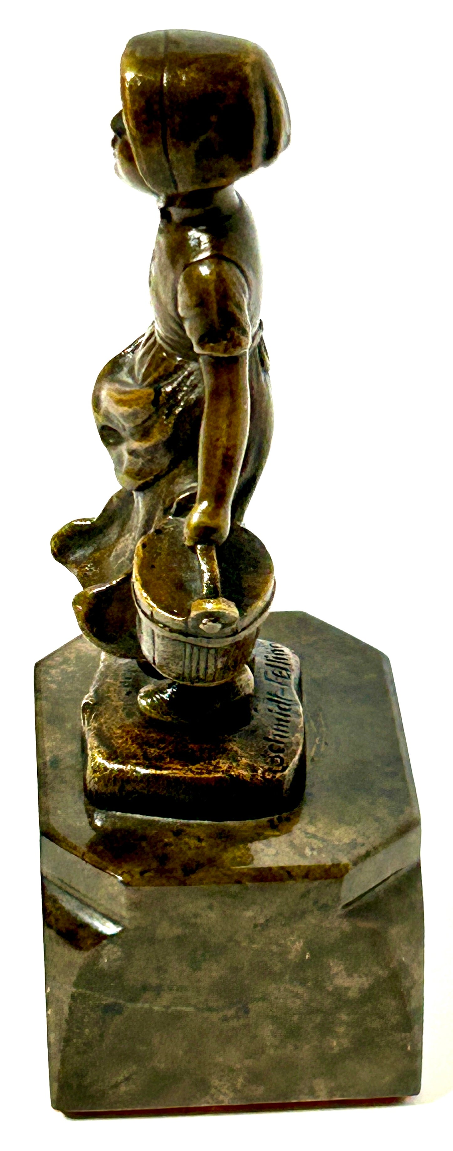 BRONZE SCULPTURE OF GIRL WITH TWO BUCKETS ANTIQUE BY JULIUS SCHMIDT-FELLING