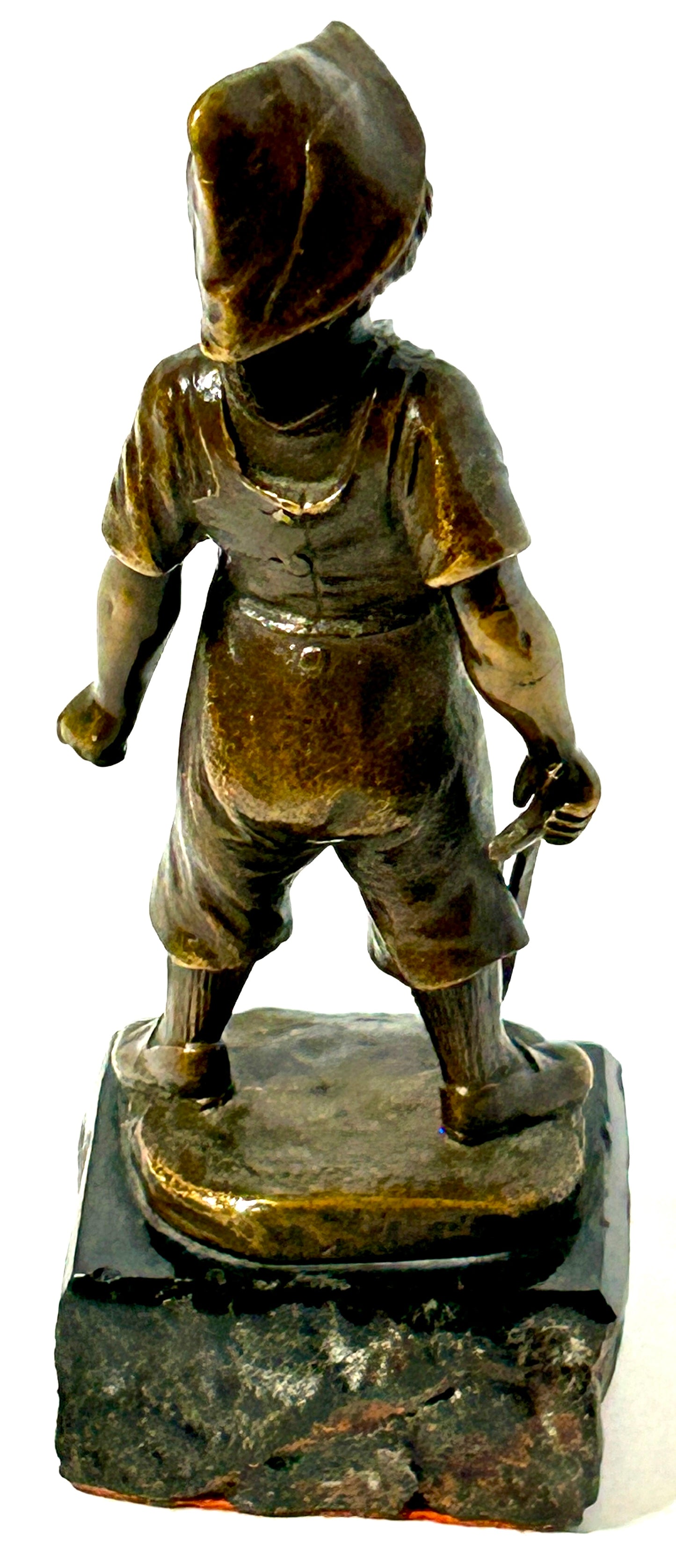 BRONZE SCULPTURE OF BOY WITH TOY SWORD