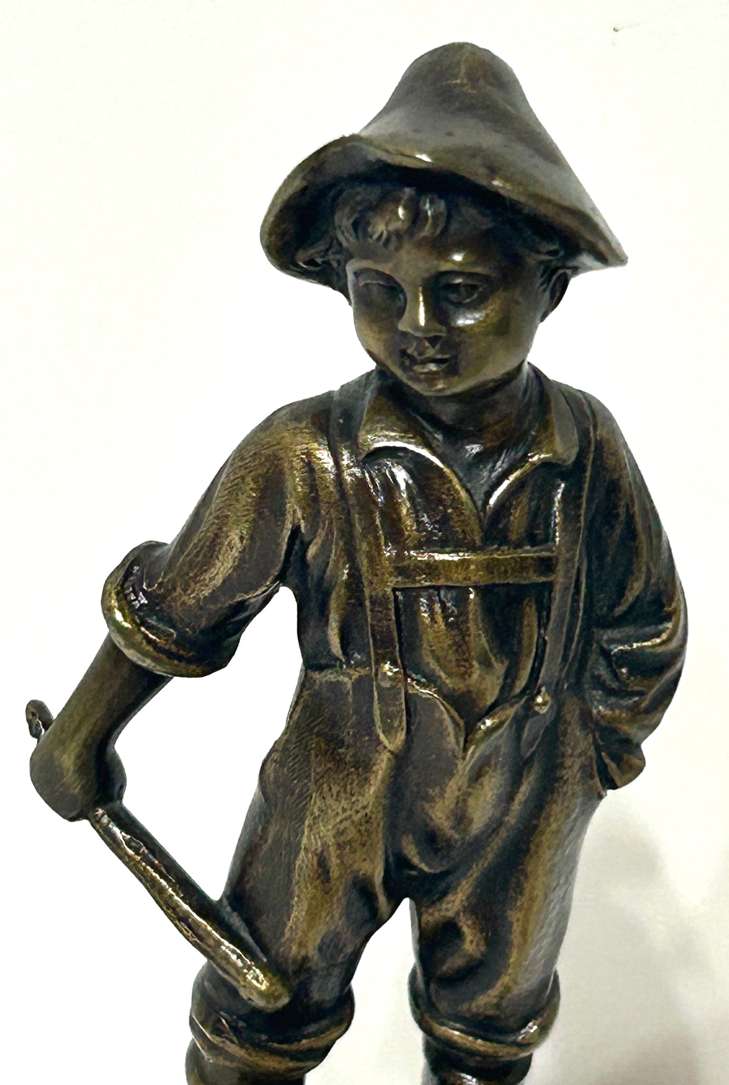 BRONZE STATUE OF BOY HOLDING BALL BAT ANTIQUE
