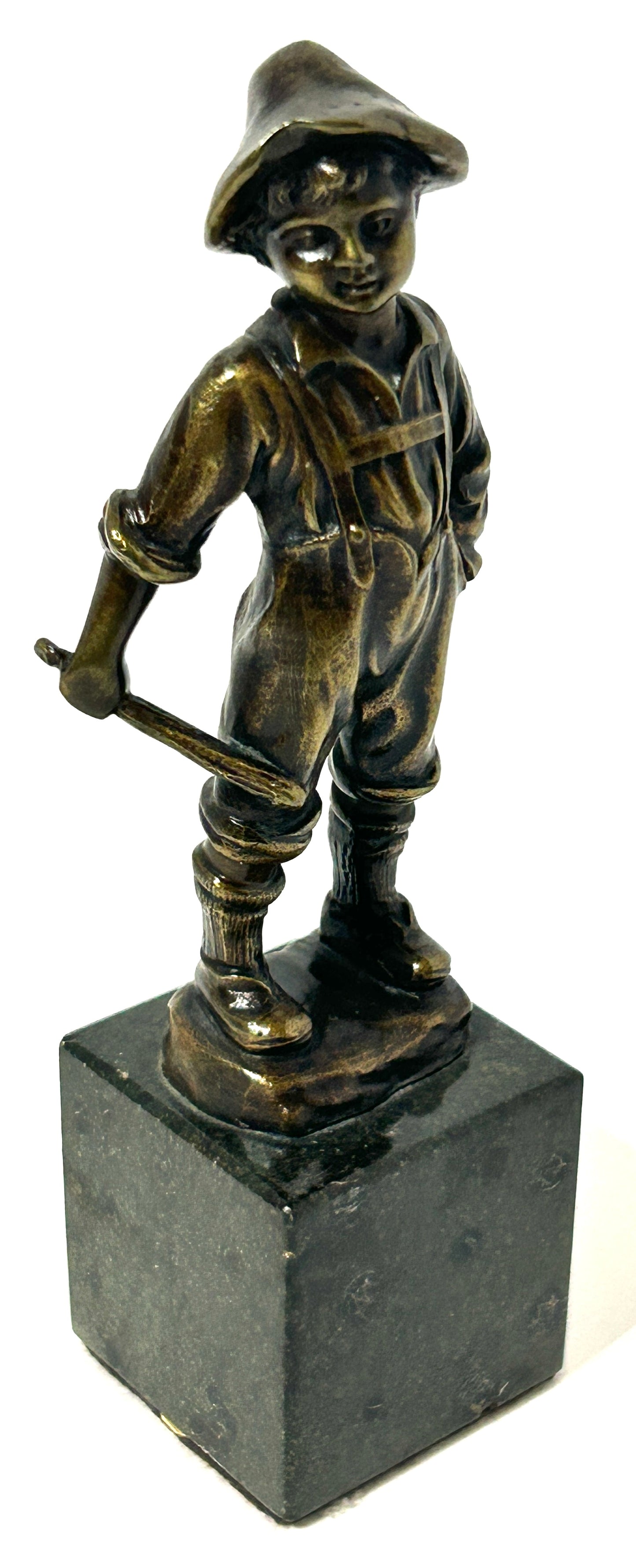 BRONZE STATUE OF BOY HOLDING BALL BAT ANTIQUE
