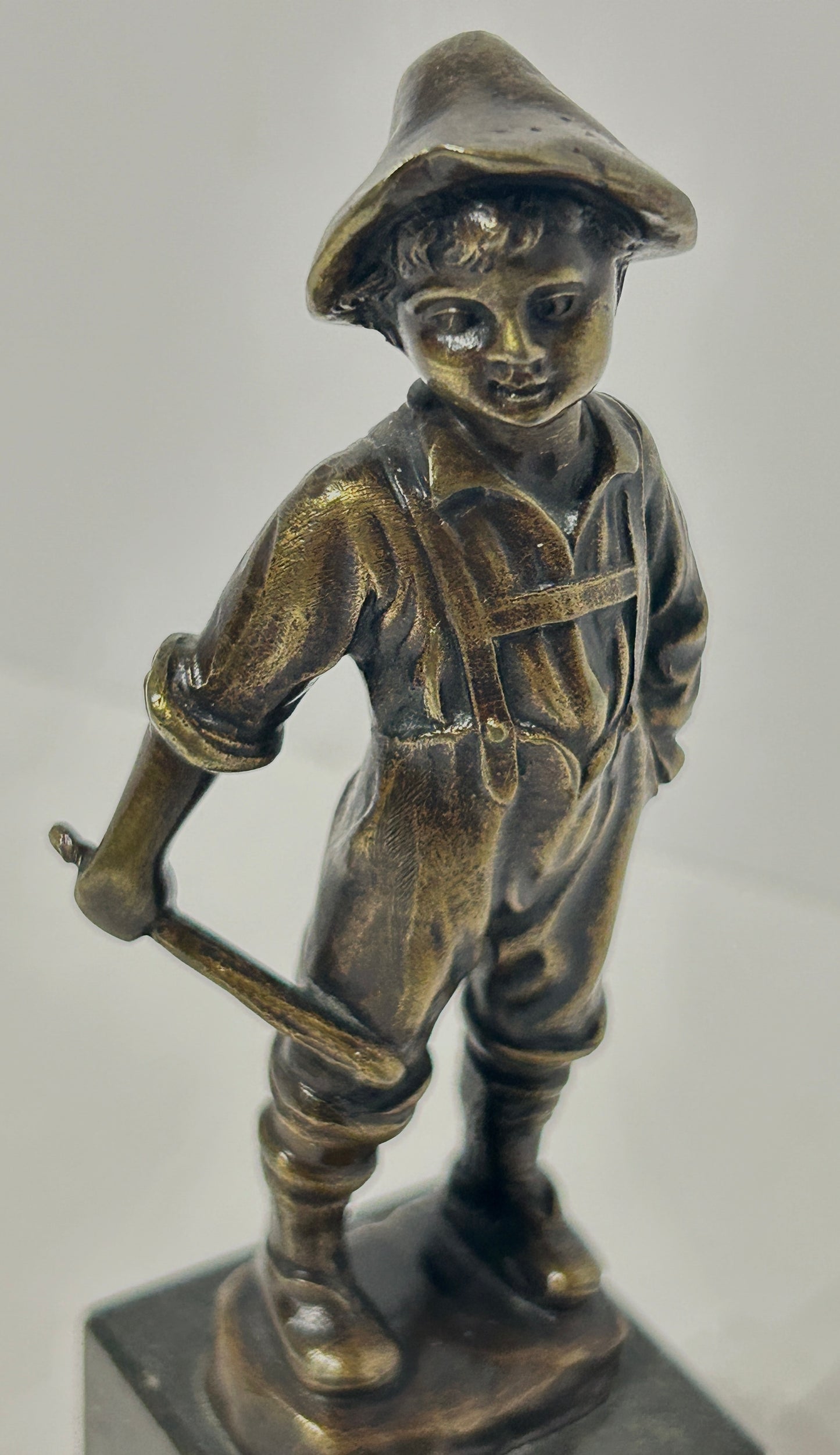 BRONZE STATUE OF BOY HOLDING BALL BAT ANTIQUE
