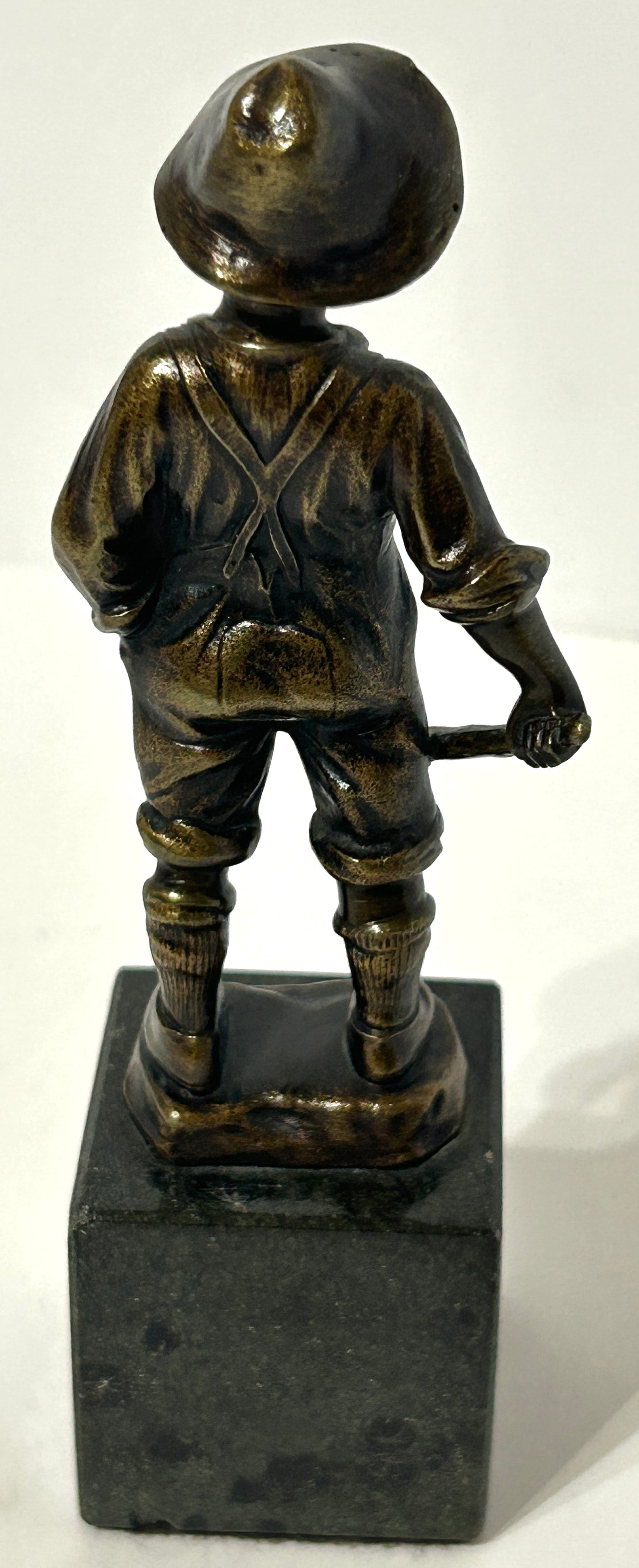 BRONZE STATUE OF BOY HOLDING BALL BAT ANTIQUE