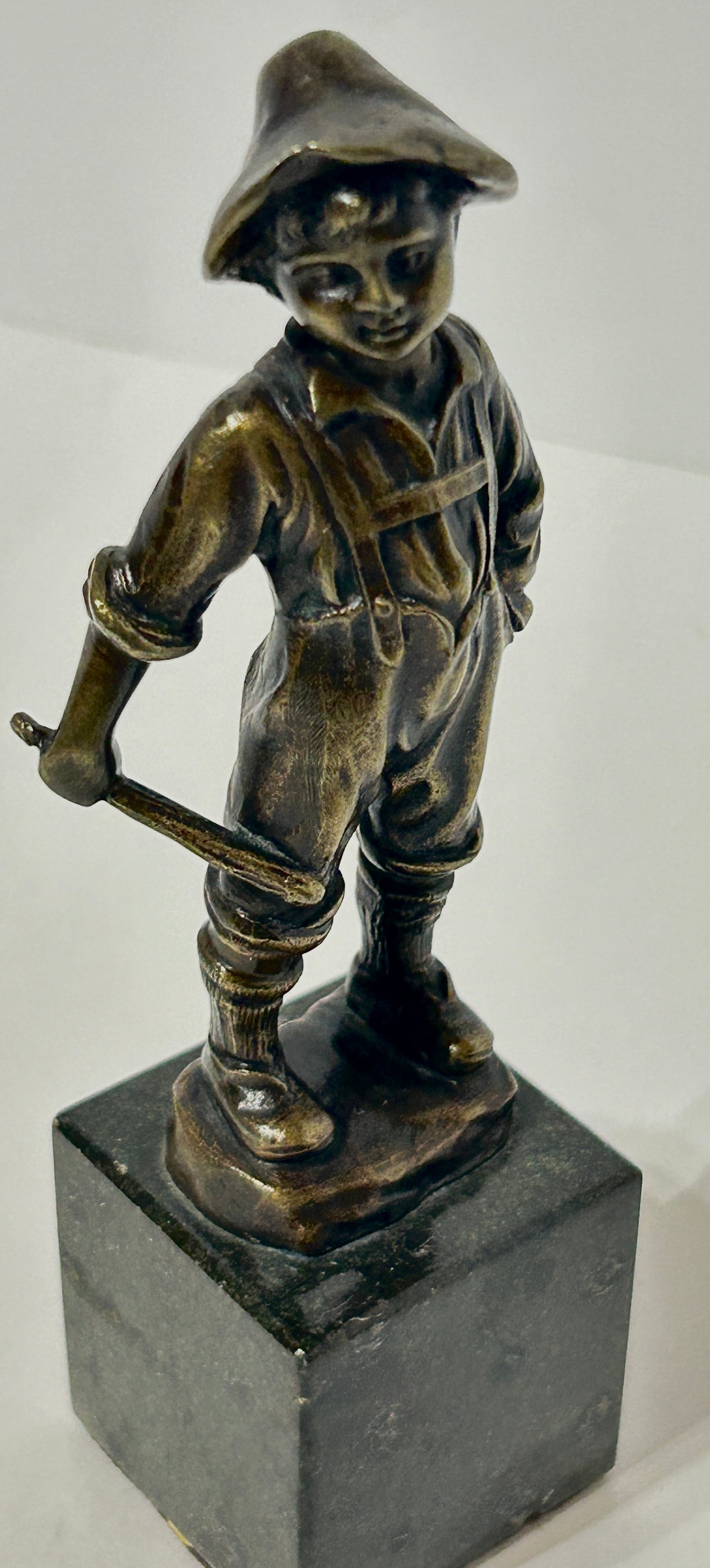 BRONZE STATUE OF BOY HOLDING BALL BAT ANTIQUE