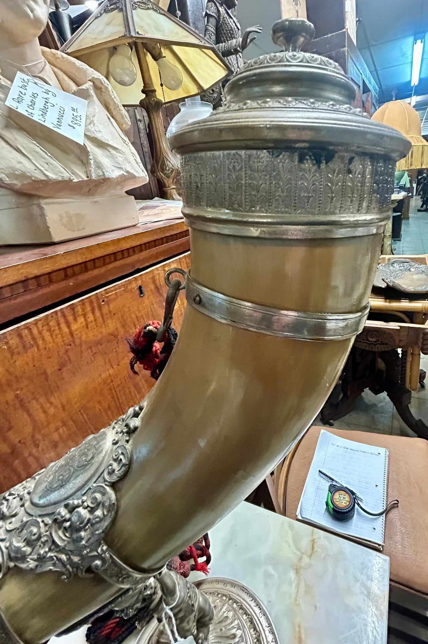 HORN FANCY MOUNTED COMMEMORATIVE  PIECE DATED 1894