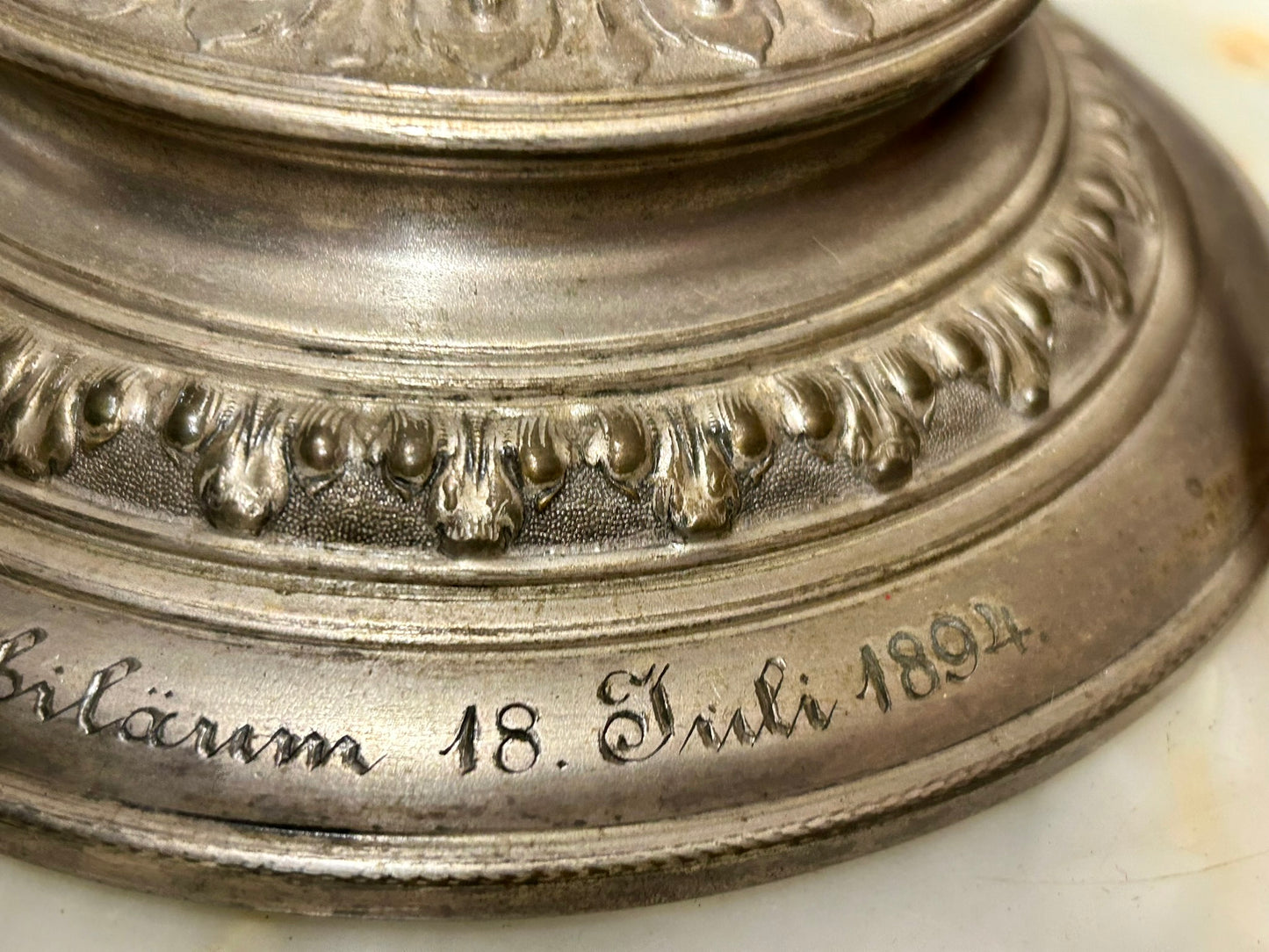 HORN FANCY MOUNTED COMMEMORATIVE  PIECE DATED 1894