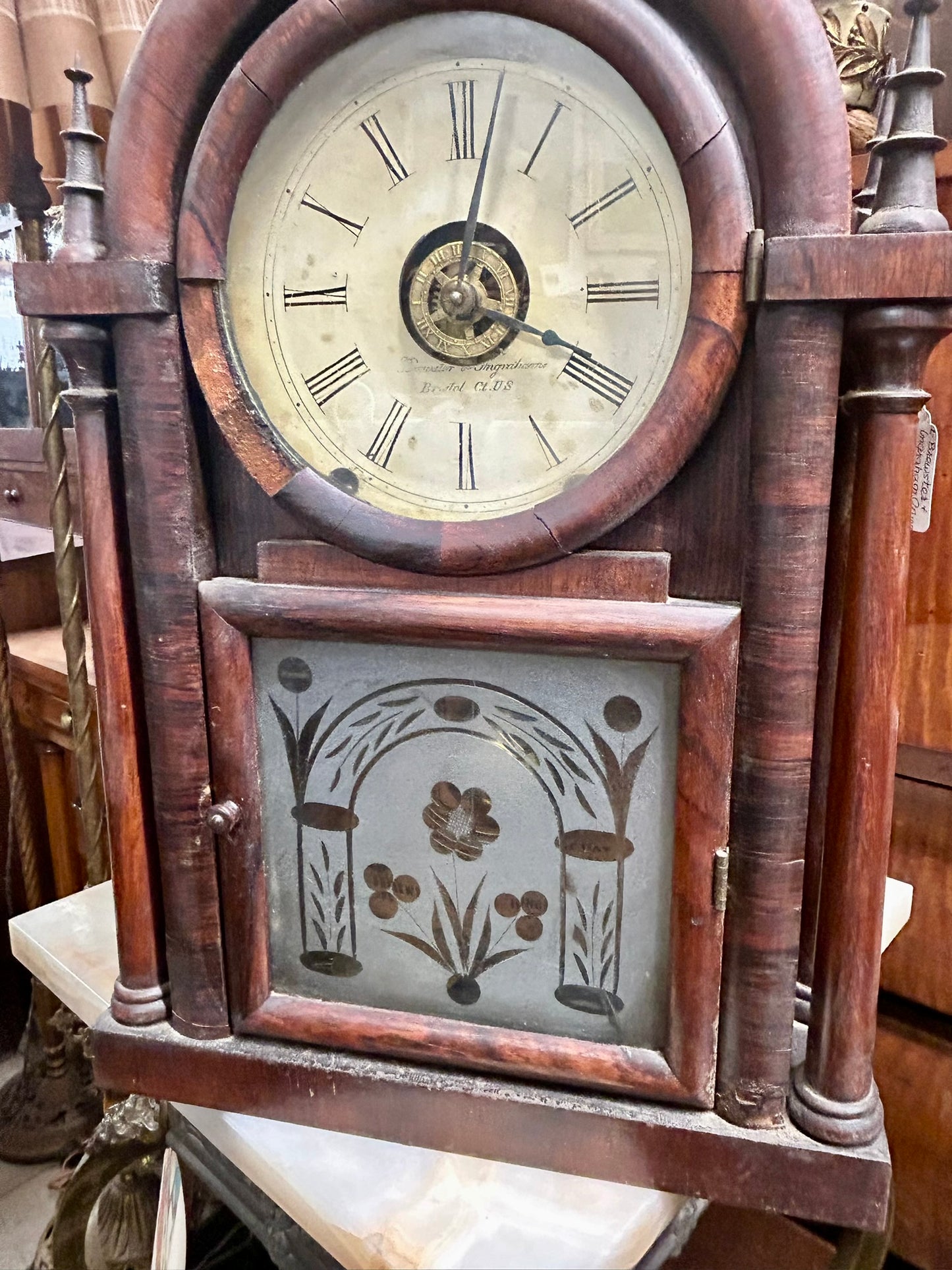 BREWSTER AND INGRAHAMS ONION TOP GOTHIC ANTIQUE CLOCK