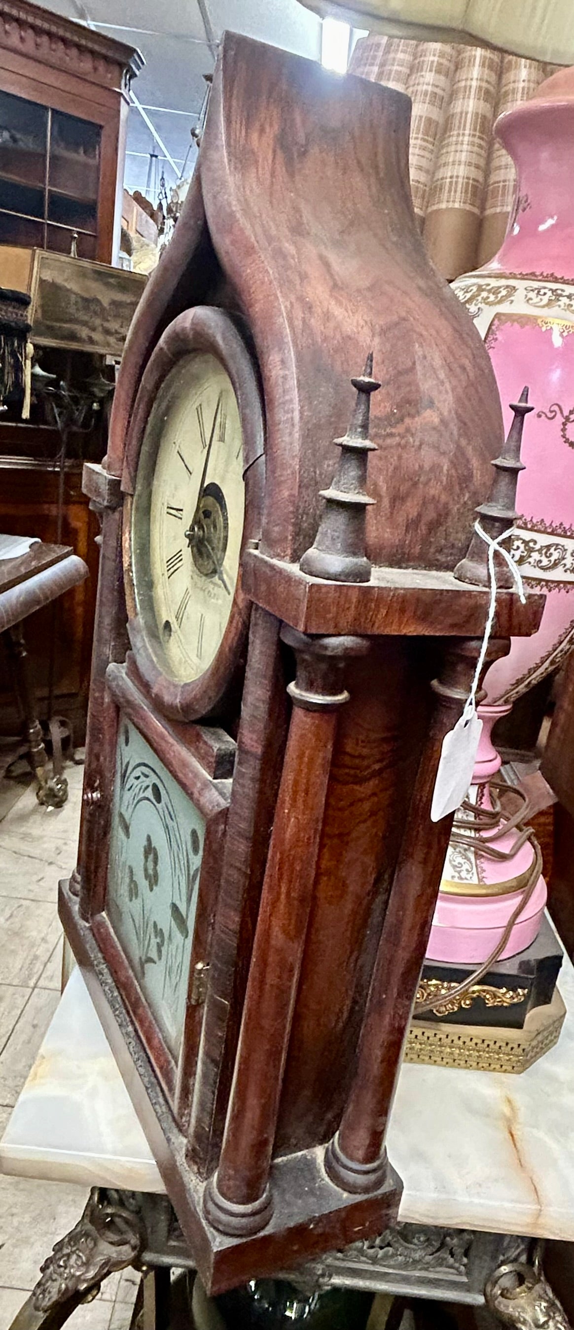 BREWSTER AND INGRAHAMS ONION TOP GOTHIC ANTIQUE CLOCK