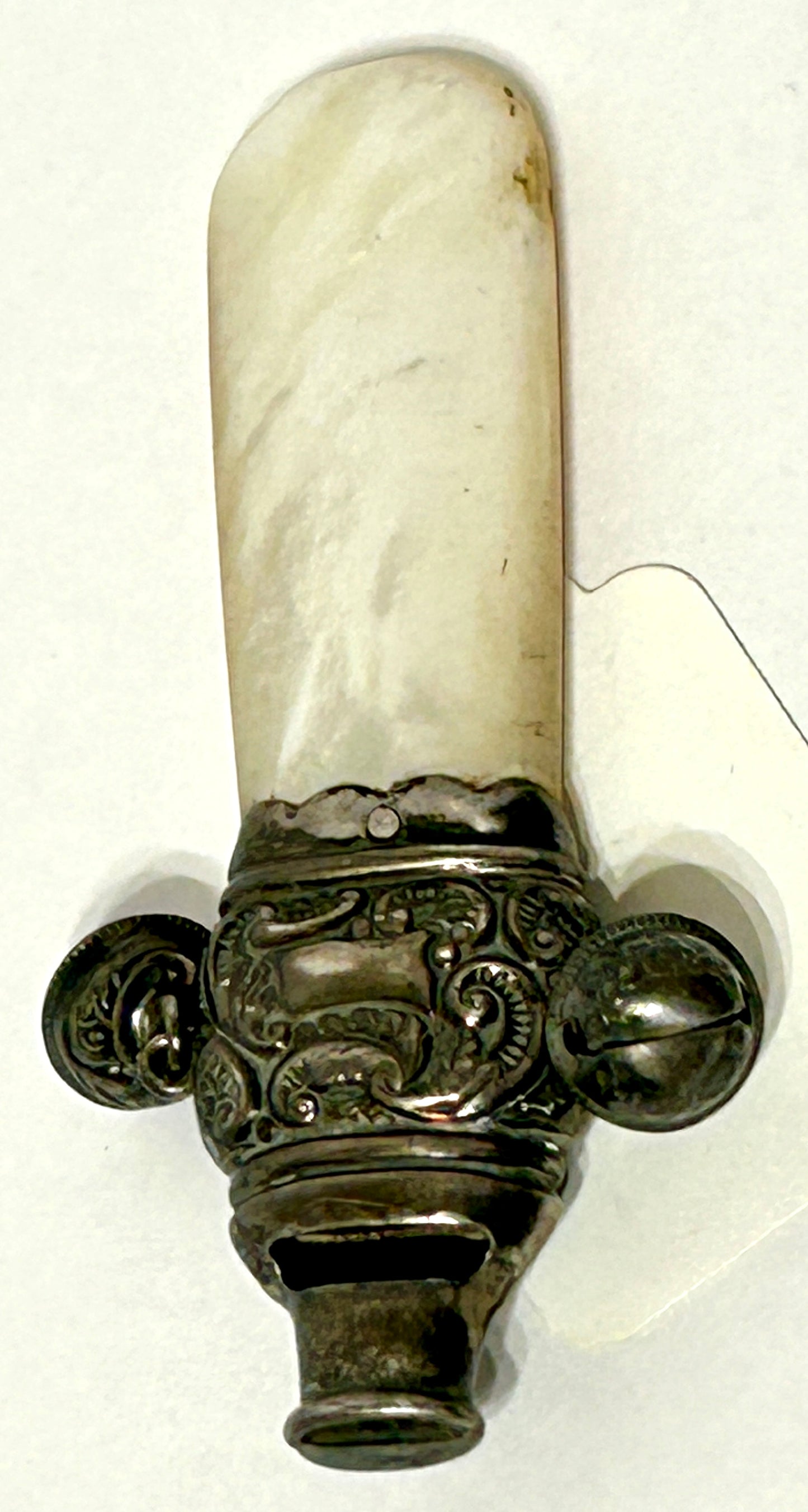 STERLING AND MOTHER OF PEARL ANTIQUE BABY TEETHER & WHISTLE