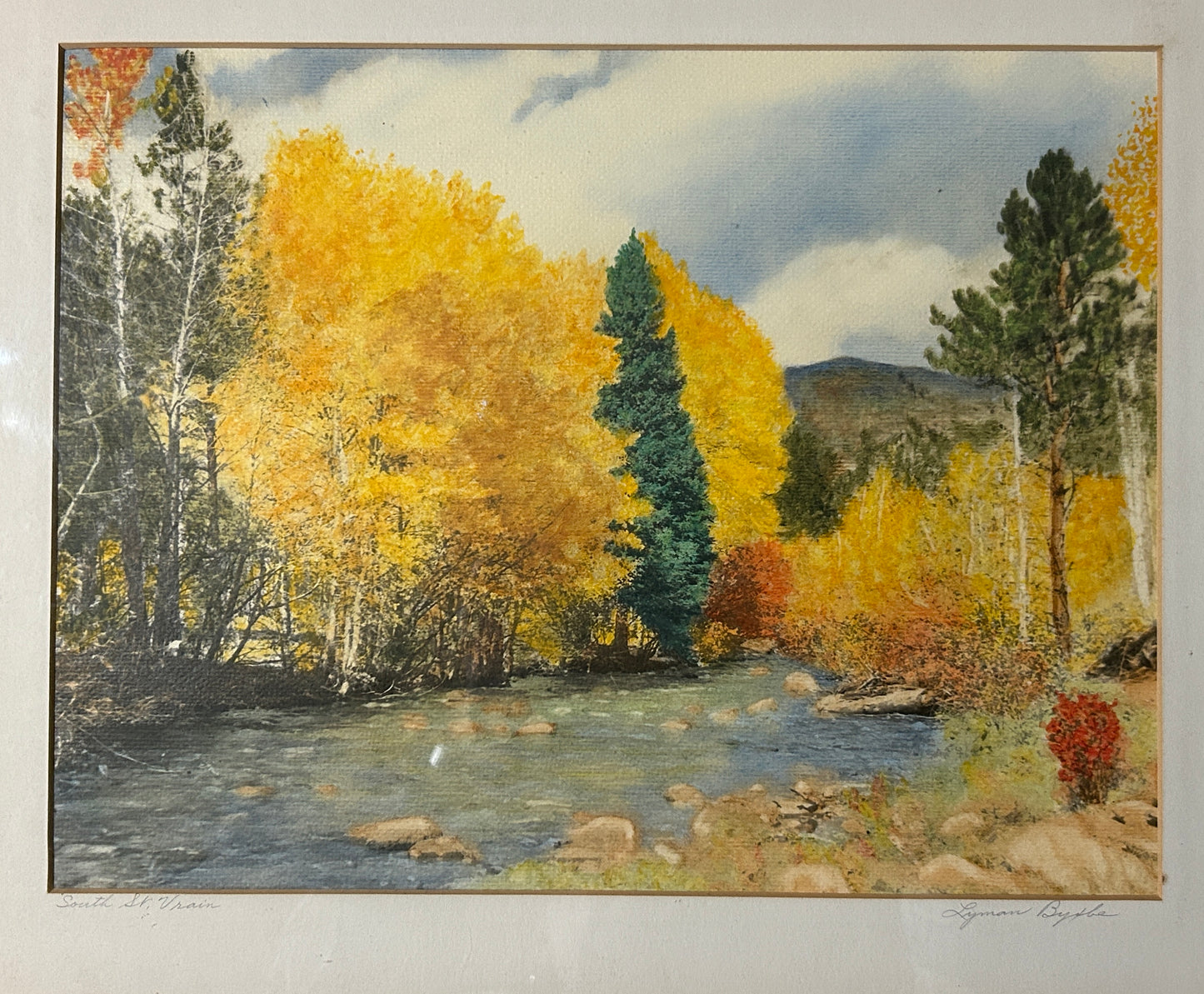 LYMAN BYXBE SIGNED COLORED PRINT OF SOUTH ST. VRAIN, COLORADO