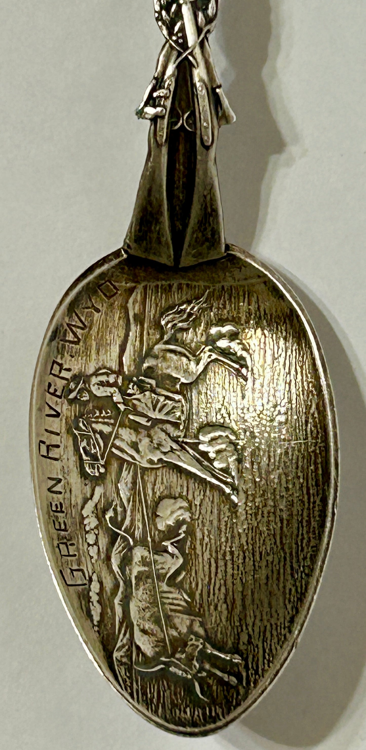 STERLING SILVER COWBOY AND NATIVE AMERICAN FIGURAL SPOON GREEN RIVER WYOMING