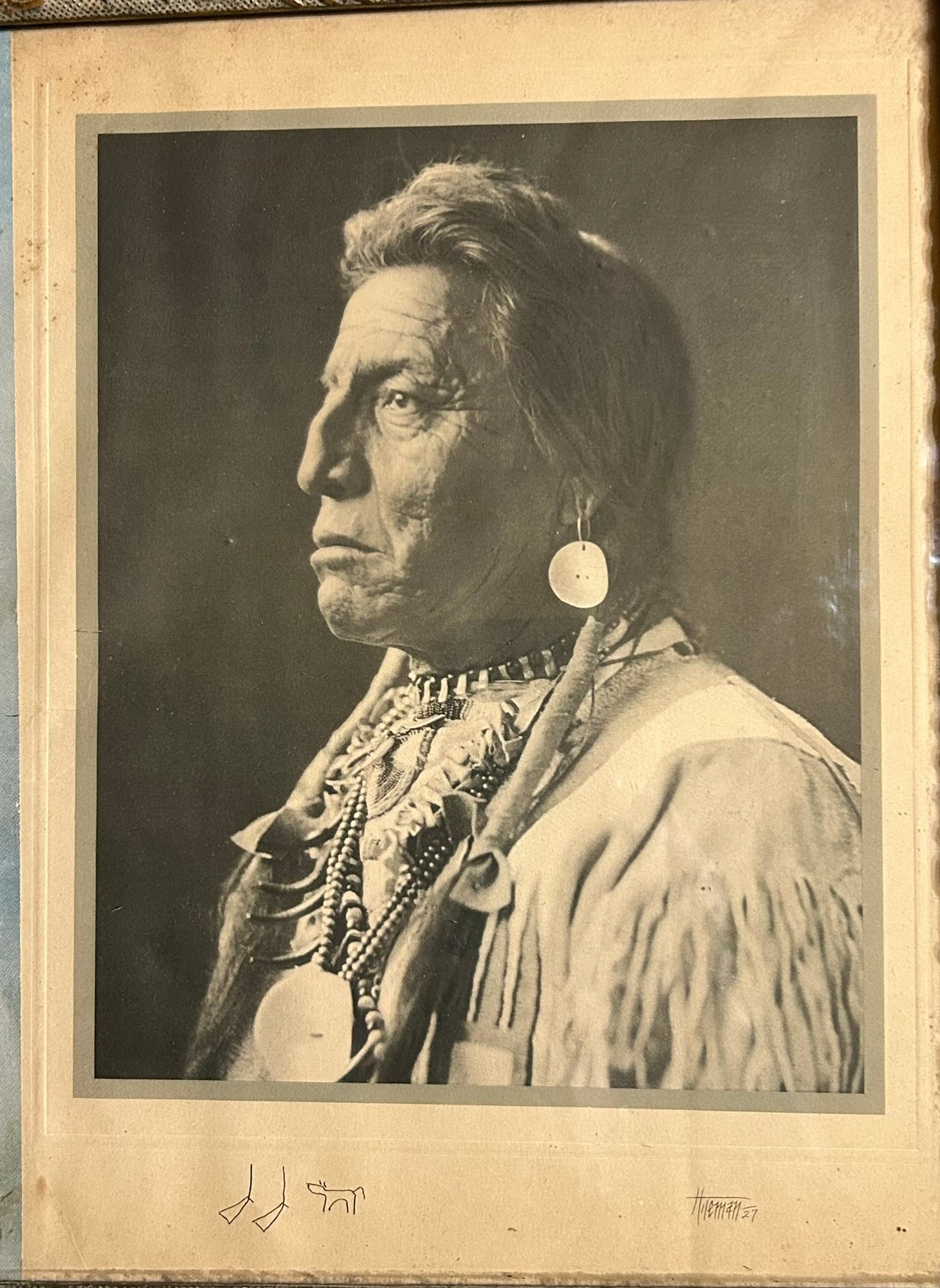 NATIVE AMERICAN SITTING BULL AND TWO GUNS WHITE CALF PRINTS FRAMED