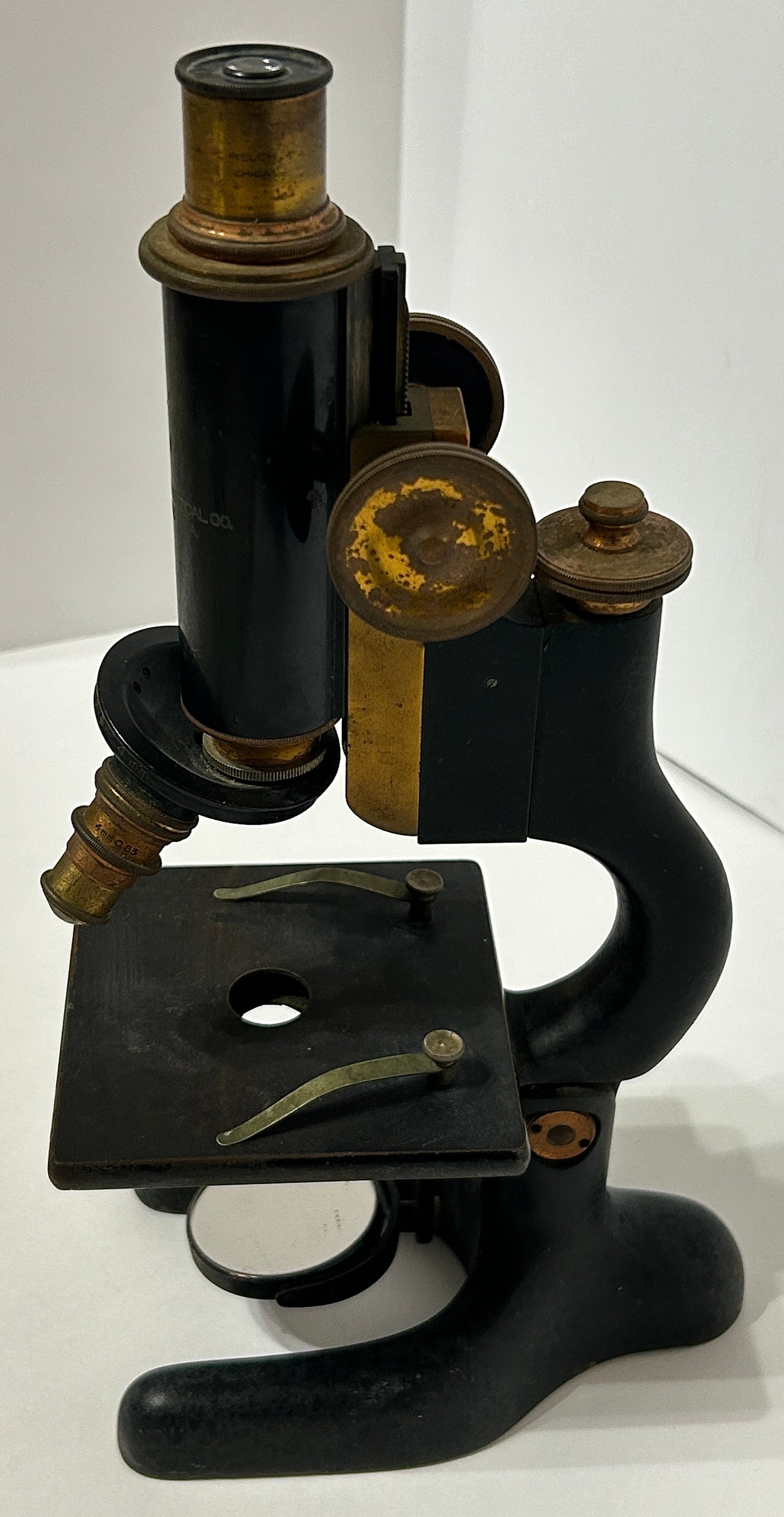 MICROSCOPE ANTIQUE BRASS AND IRON BUSH AND LOMB