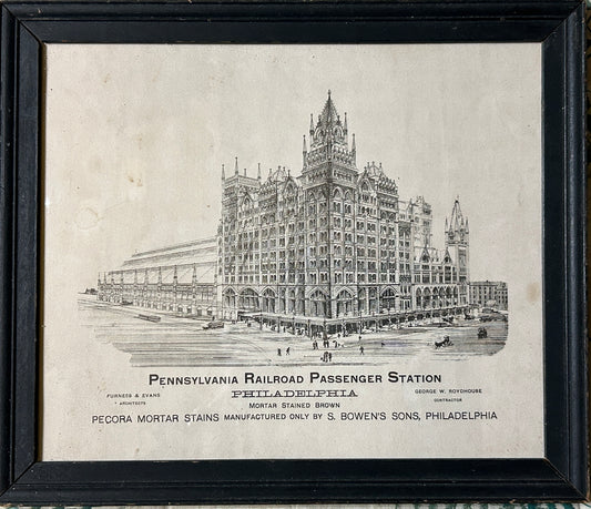 PENNSYLVANIA RAILROAD PASSENGER STATION ADVERTISING SIGN FOR  PECORA MORTAR STAINS
