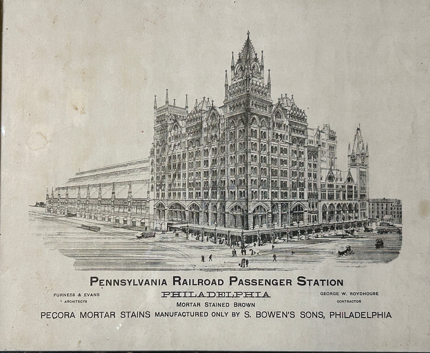 PENNSYLVANIA RAILROAD PASSENGER STATION ADVERTISING SIGN FOR  PECORA MORTAR STAINS