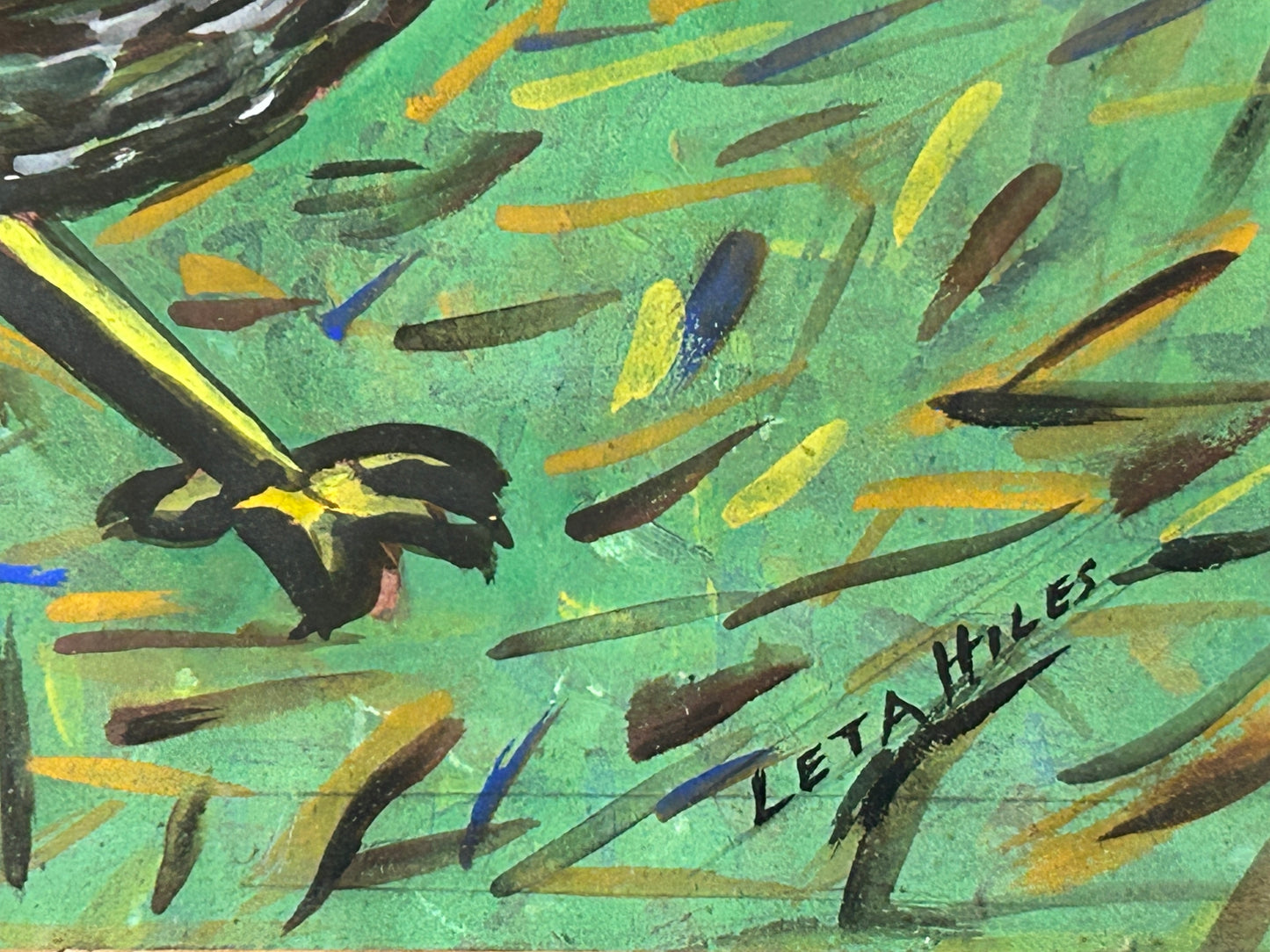 LETA HILES CALIFORNIA ARTIST LARGE WATERCOLOR OF ROOSTER AND HEN