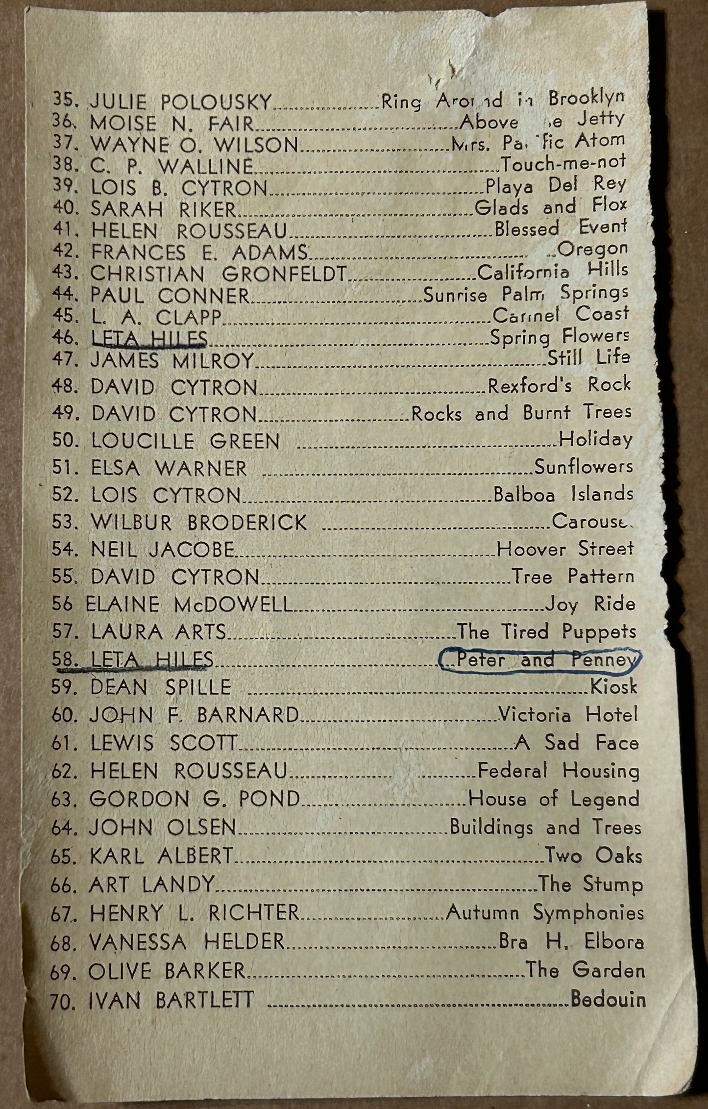 LETA HILES CALIFORNIA ARTIST LARGE WATERCOLOR OF ROOSTER AND HEN