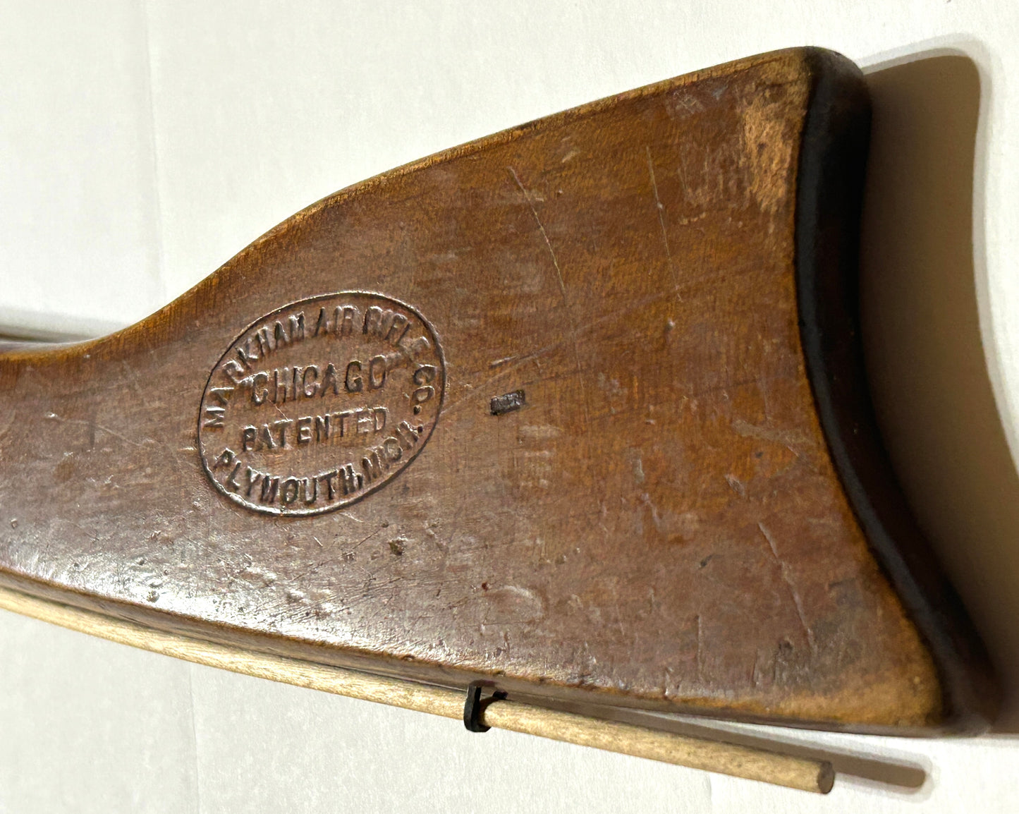 ANTIQUE AIR RIFLE MARKHAM CHICAGO AIR RIFLE MARKED ON STOCK