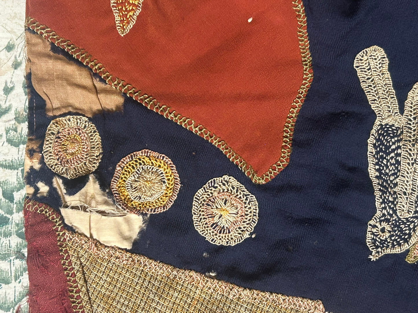 FOLK ART ANTIQUE CRAZY QUILT WITH FANTASTIC FIGURAL SQUARES