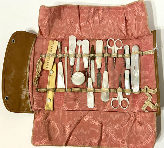ANTIQUE MOTHER OF PEARL LARGE MANICURE SET