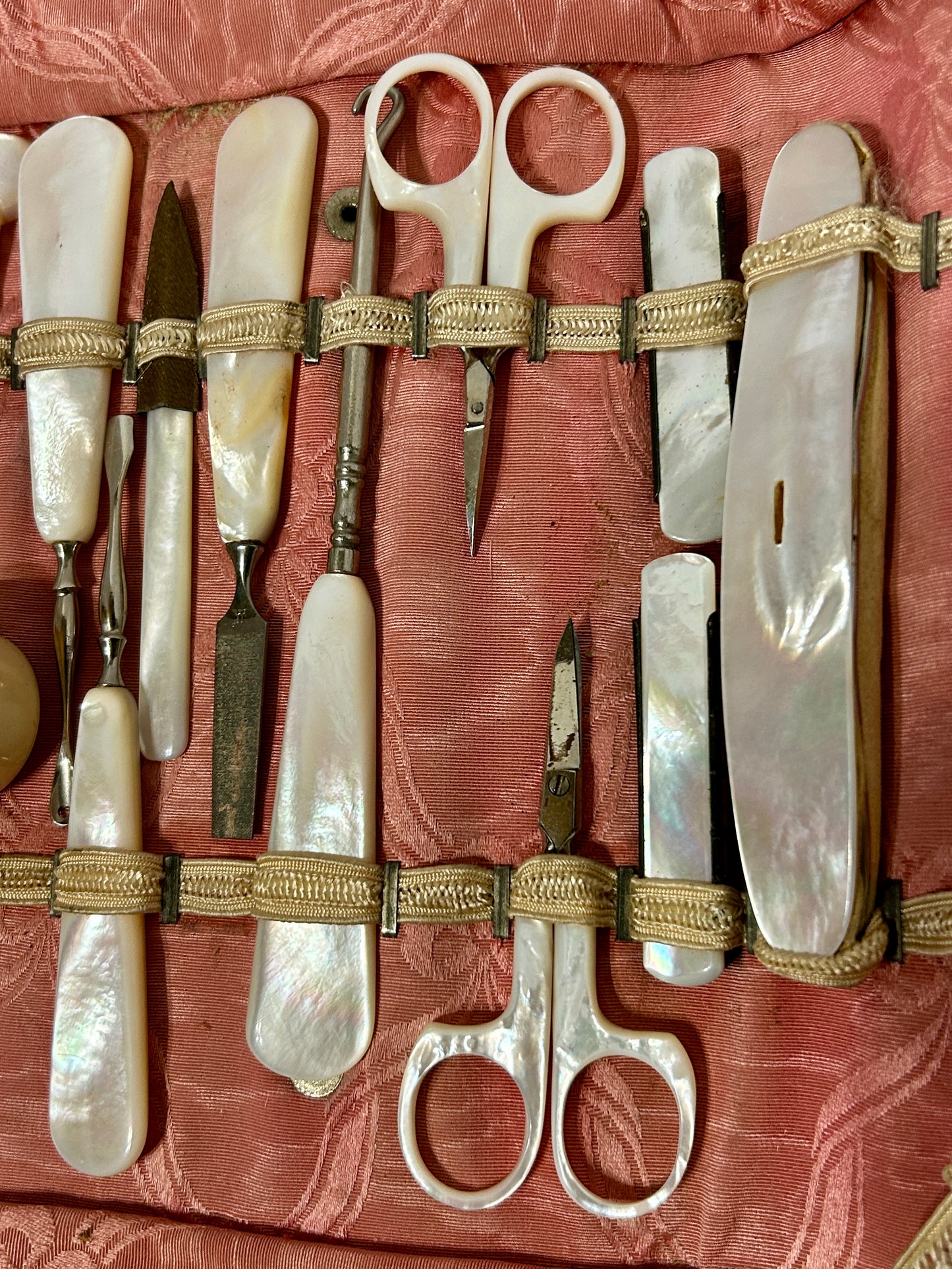 ANTIQUE MOTHER OF PEARL LARGE MANICURE SET