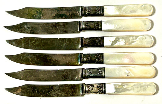 ANTIQUE STERLING AND MOTHER OF PEARL HANDLED FRUIT KNIVES