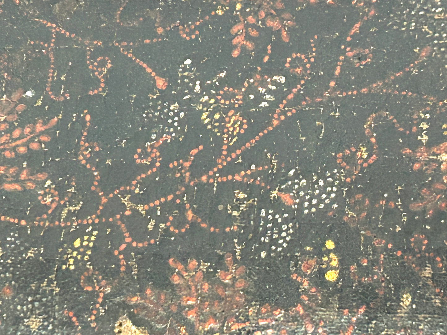 ANTIQUE EARLY LEATHER FLORAL PAINTED TRUNK