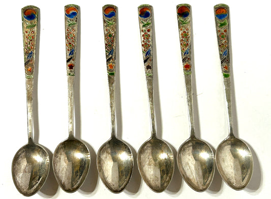 SILVER AND ENAMEL SET ORIENTAL SPOONS